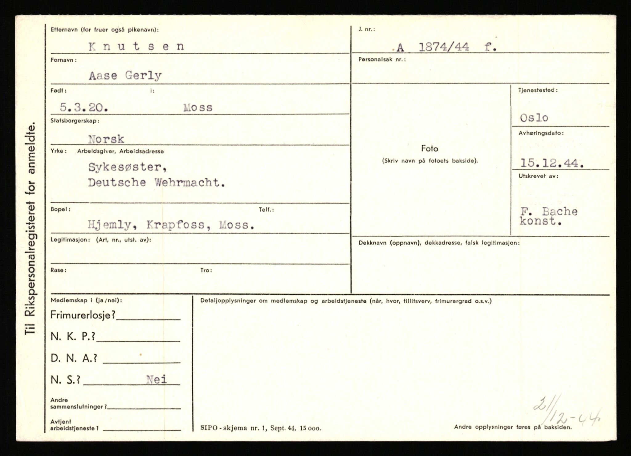 Statspolitiet - Hovedkontoret / Osloavdelingen, AV/RA-S-1329/C/Ca/L0009: Knutsen - Limstrand, 1943-1945, p. 10