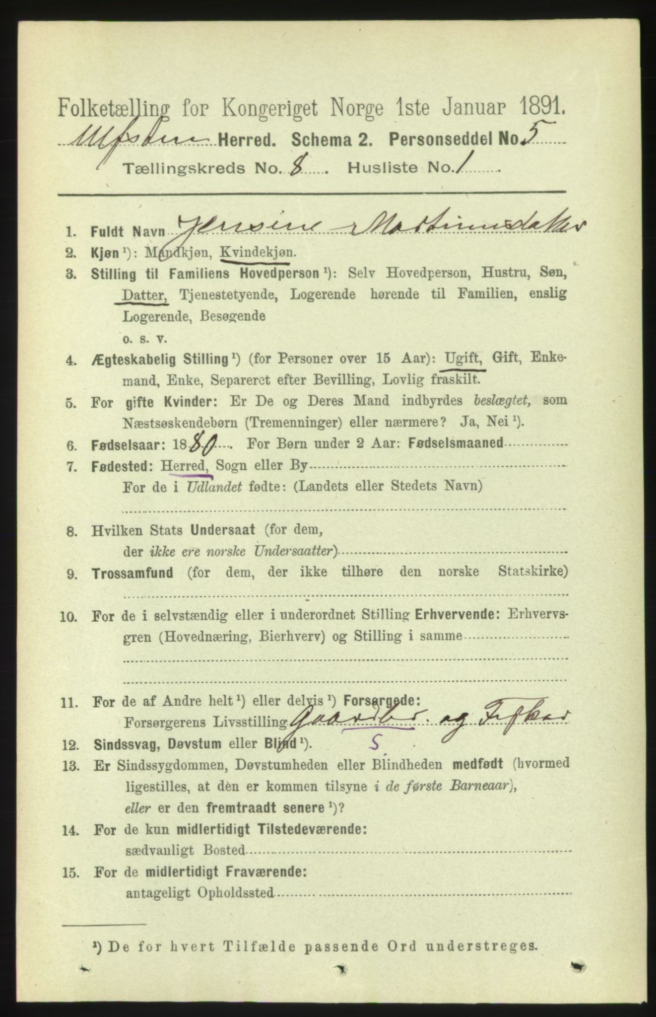 RA, 1891 census for 1516 Ulstein, 1891, p. 2566