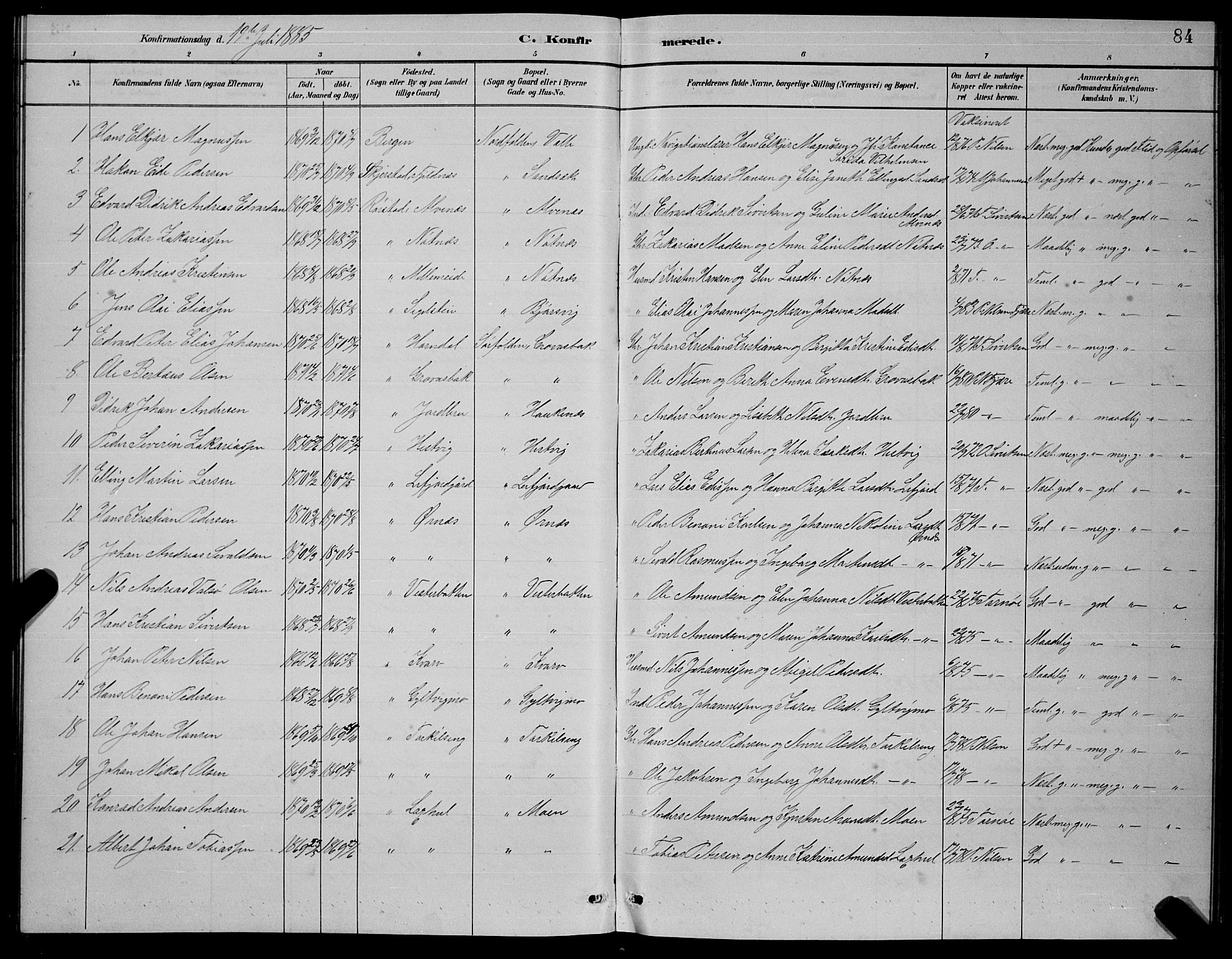 Ministerialprotokoller, klokkerbøker og fødselsregistre - Nordland, AV/SAT-A-1459/854/L0785: Parish register (copy) no. 854C01, 1883-1891, p. 84