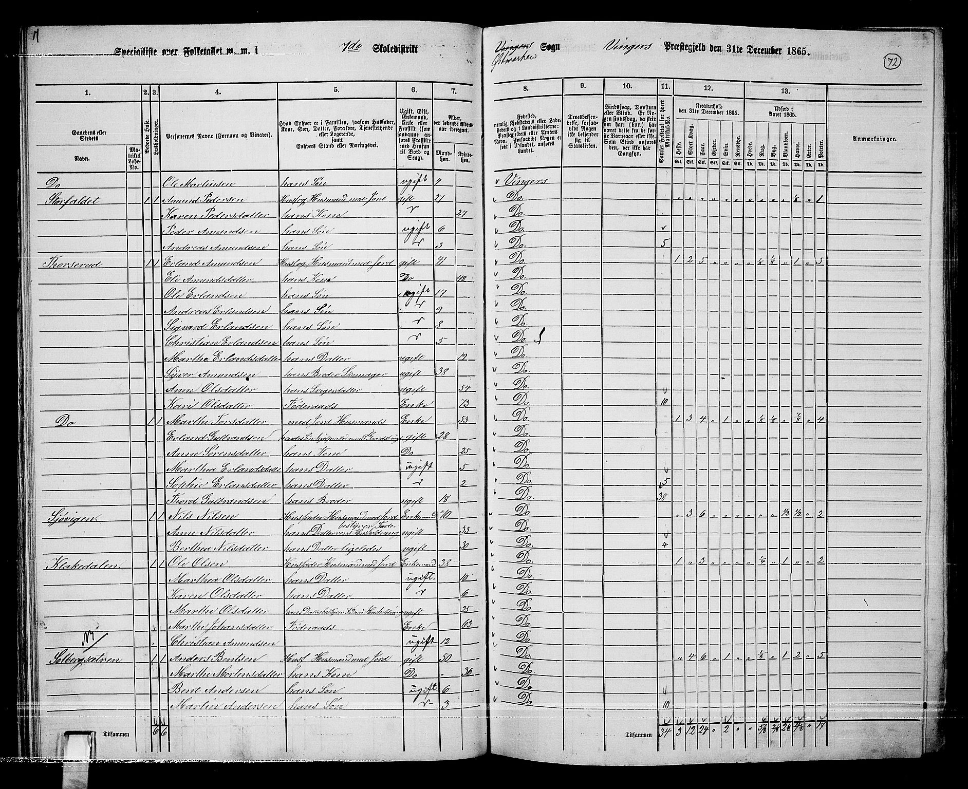 RA, 1865 census for Vinger/Vinger og Austmarka, 1865, p. 69