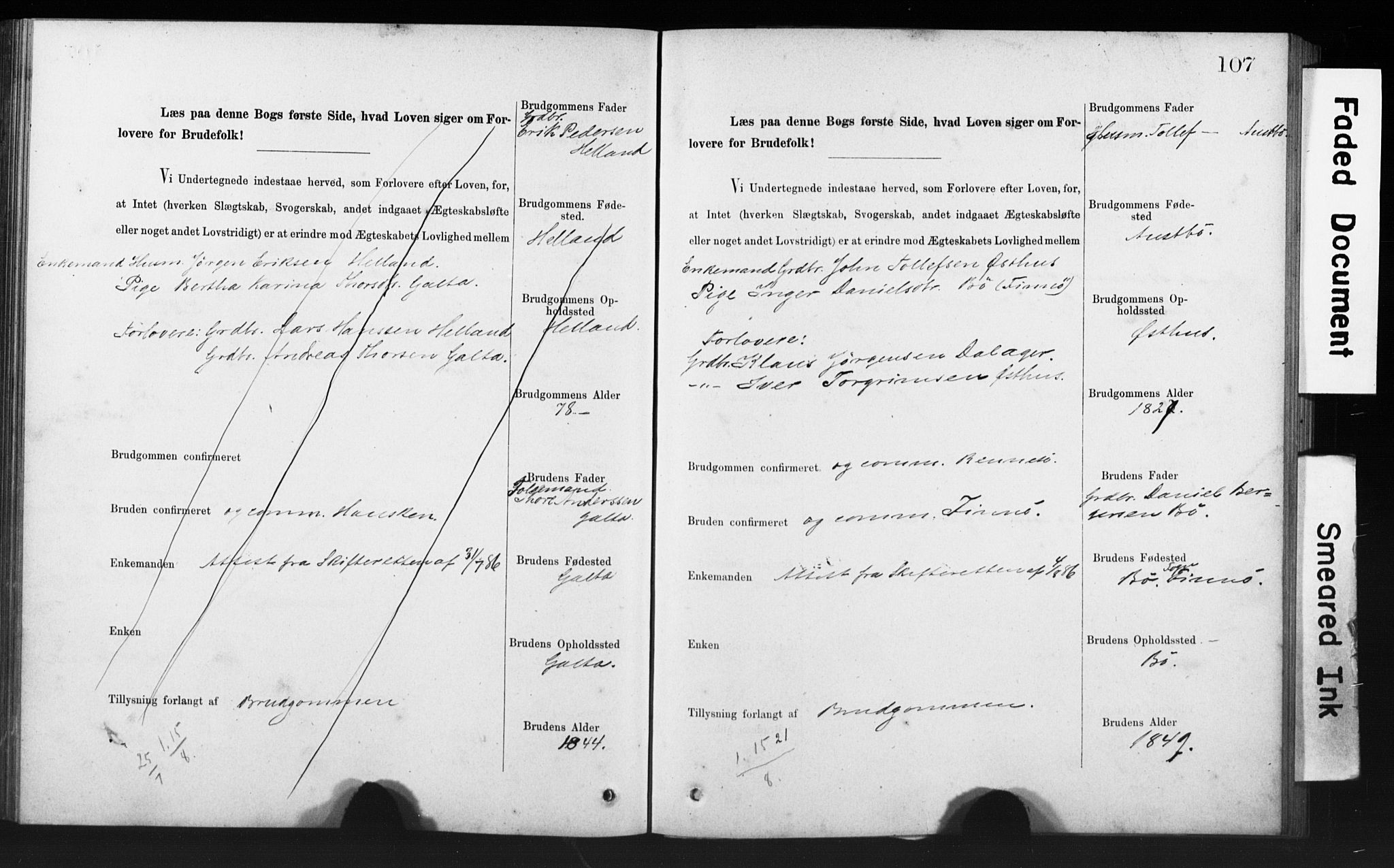 Rennesøy sokneprestkontor, SAST/A -101827/I/Ie/L0001: Banns register no. 1, 1873-1898, p. 107