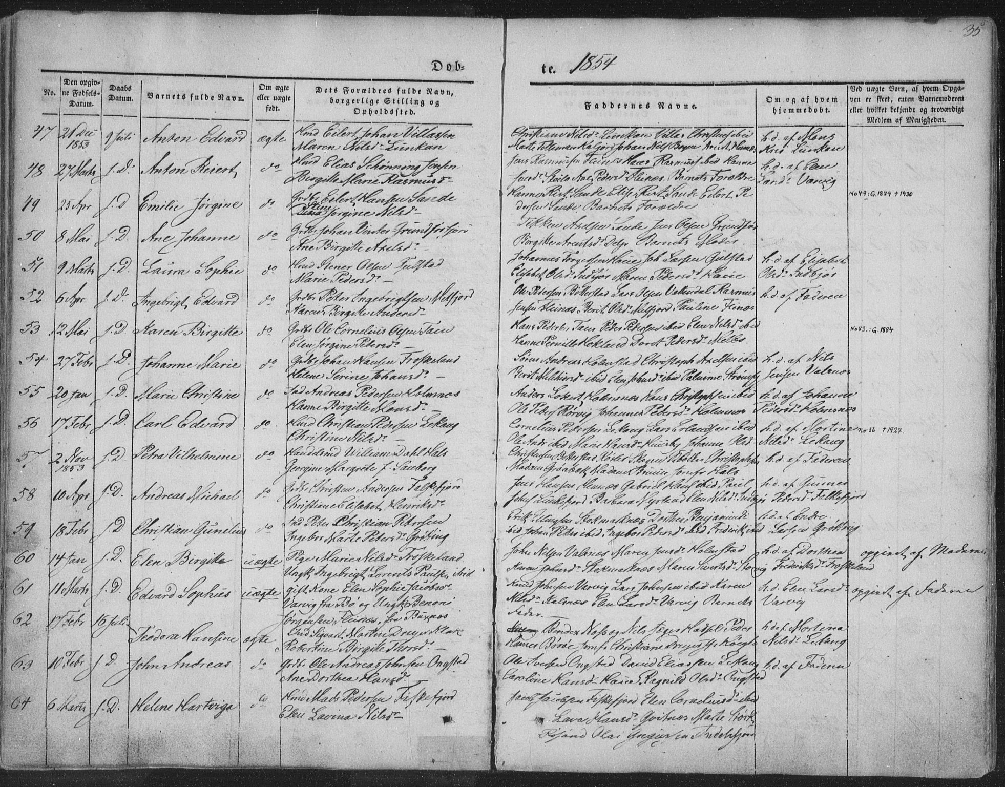 Ministerialprotokoller, klokkerbøker og fødselsregistre - Nordland, SAT/A-1459/888/L1241: Parish register (official) no. 888A07, 1849-1869, p. 35