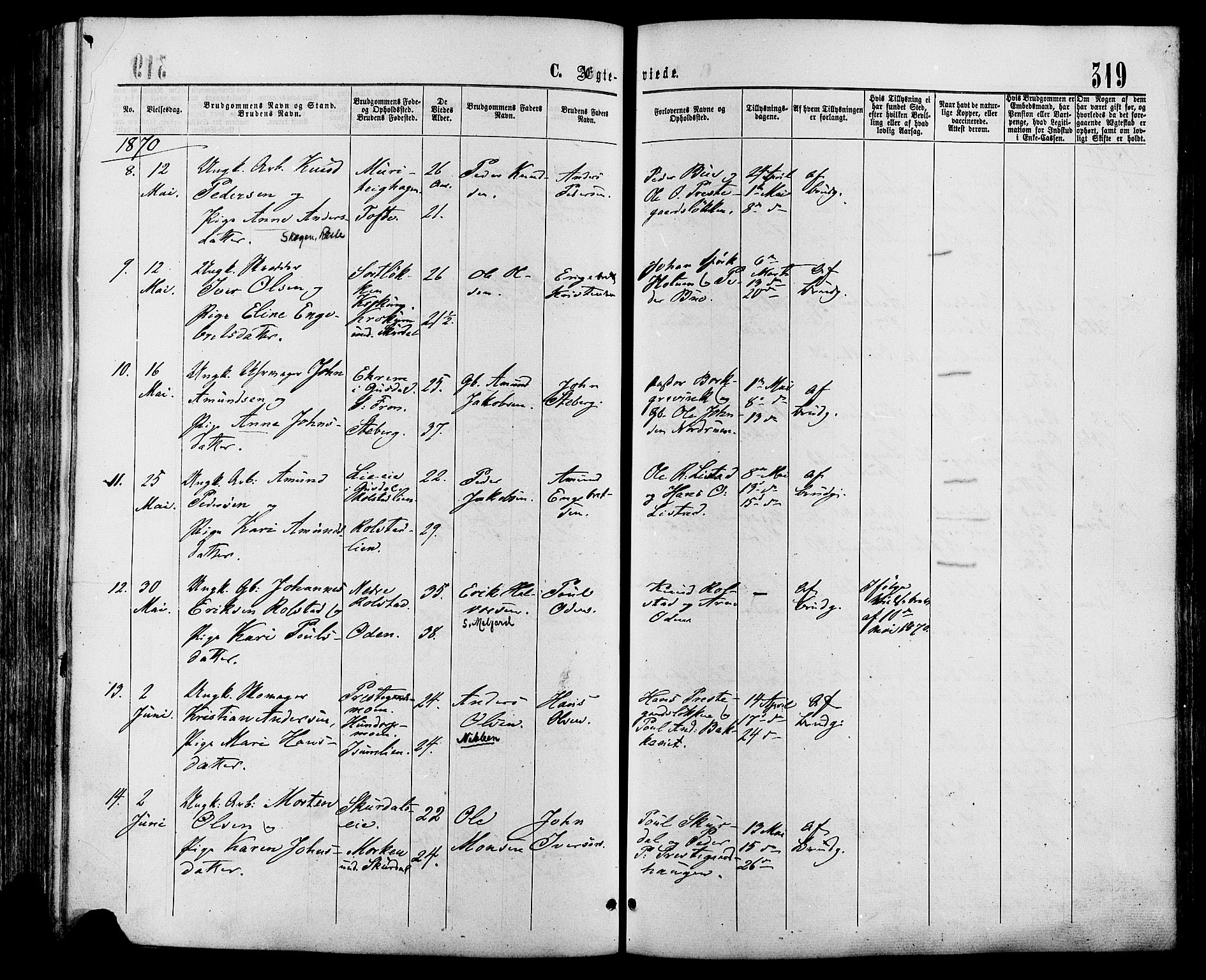 Sør-Fron prestekontor, SAH/PREST-010/H/Ha/Haa/L0002: Parish register (official) no. 2, 1864-1880, p. 319