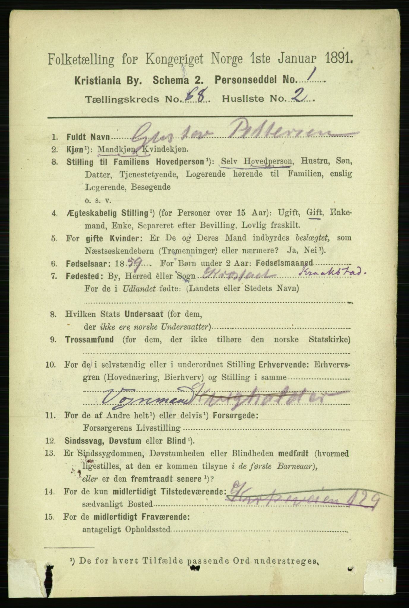 RA, 1891 census for 0301 Kristiania, 1891, p. 37478