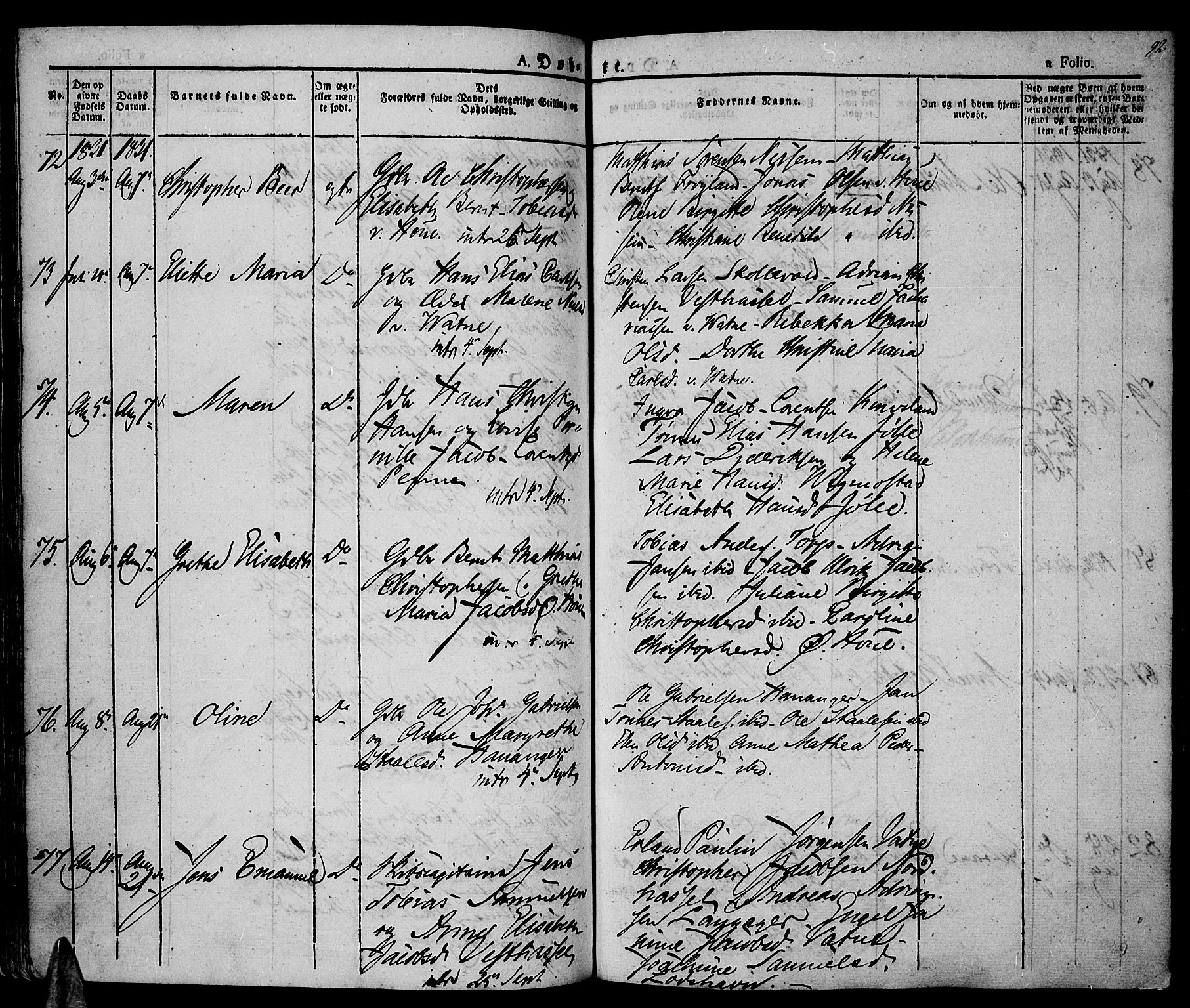 Lista sokneprestkontor, SAK/1111-0027/F/Fa/L0008: Parish register (official) no. A 8, 1823-1835, p. 92