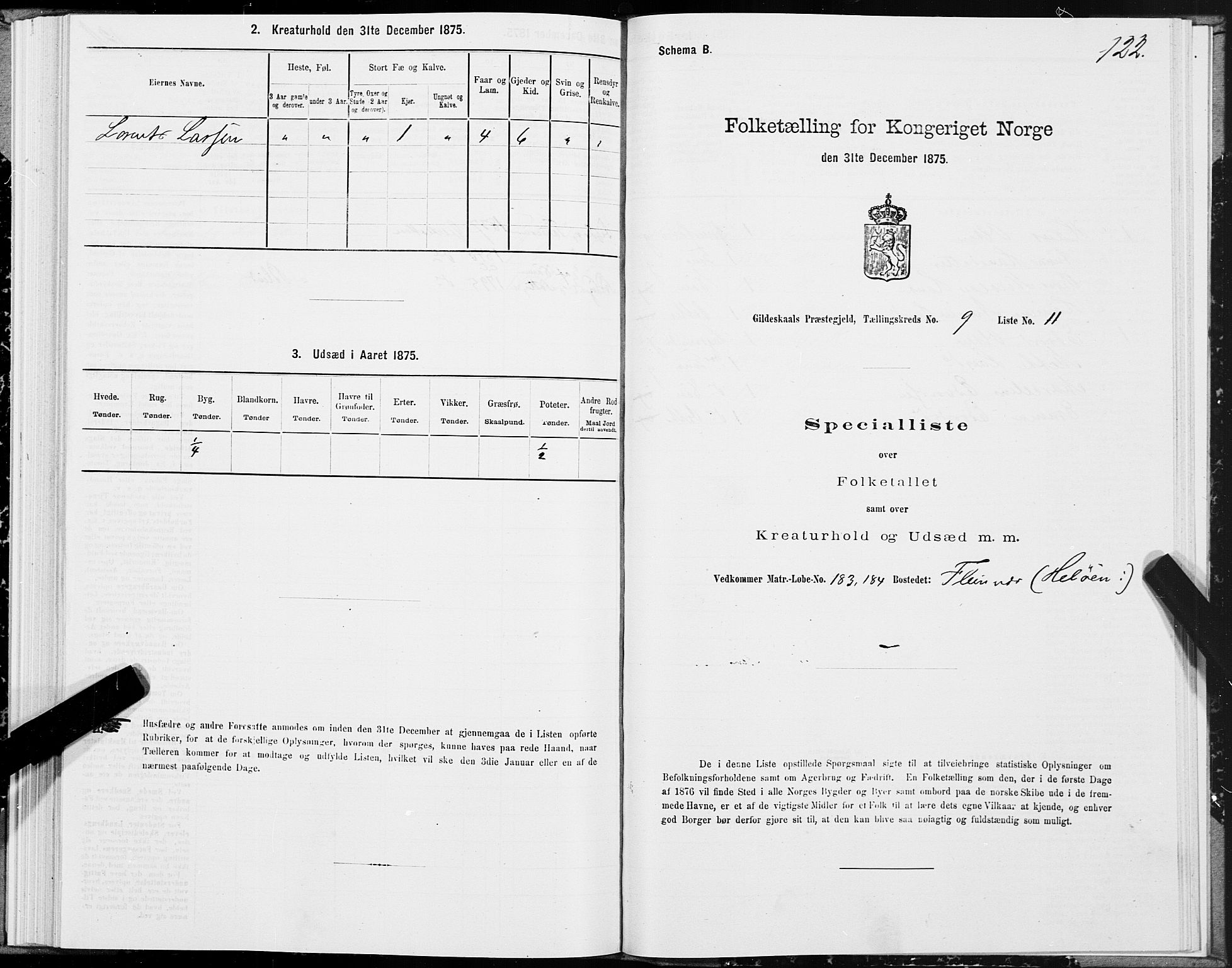 SAT, 1875 census for 1838P Gildeskål, 1875, p. 4122