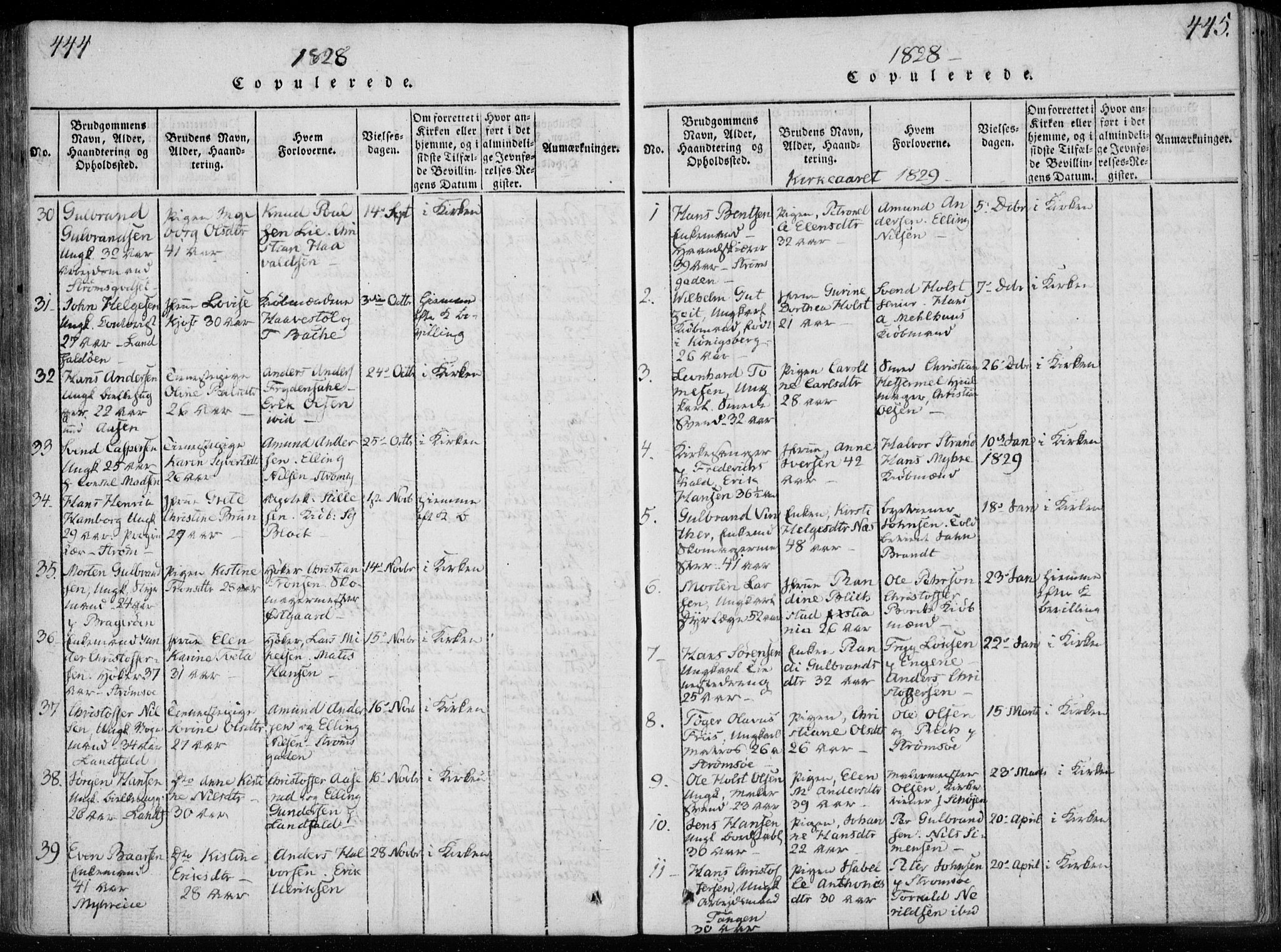Bragernes kirkebøker, SAKO/A-6/F/Fa/L0007: Parish register (official) no. I 7, 1815-1829, p. 444-445