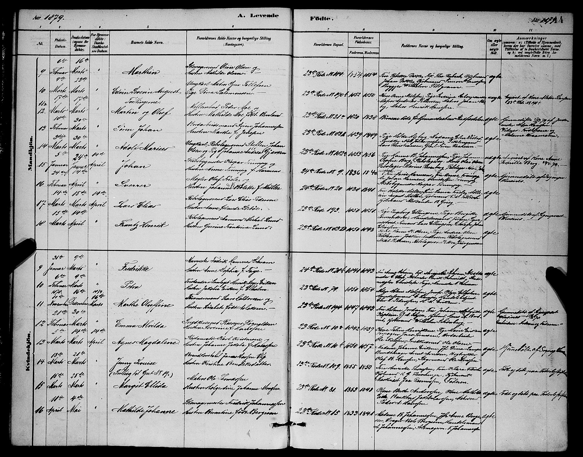 Mariakirken Sokneprestembete, AV/SAB-A-76901/H/Hab/L0004: Parish register (copy) no. A 4, 1878-1892, p. 14