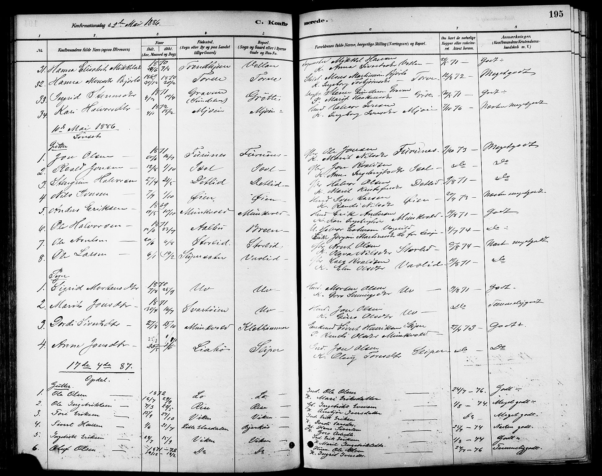 Ministerialprotokoller, klokkerbøker og fødselsregistre - Sør-Trøndelag, AV/SAT-A-1456/678/L0901: Parish register (official) no. 678A10, 1881-1894, p. 195