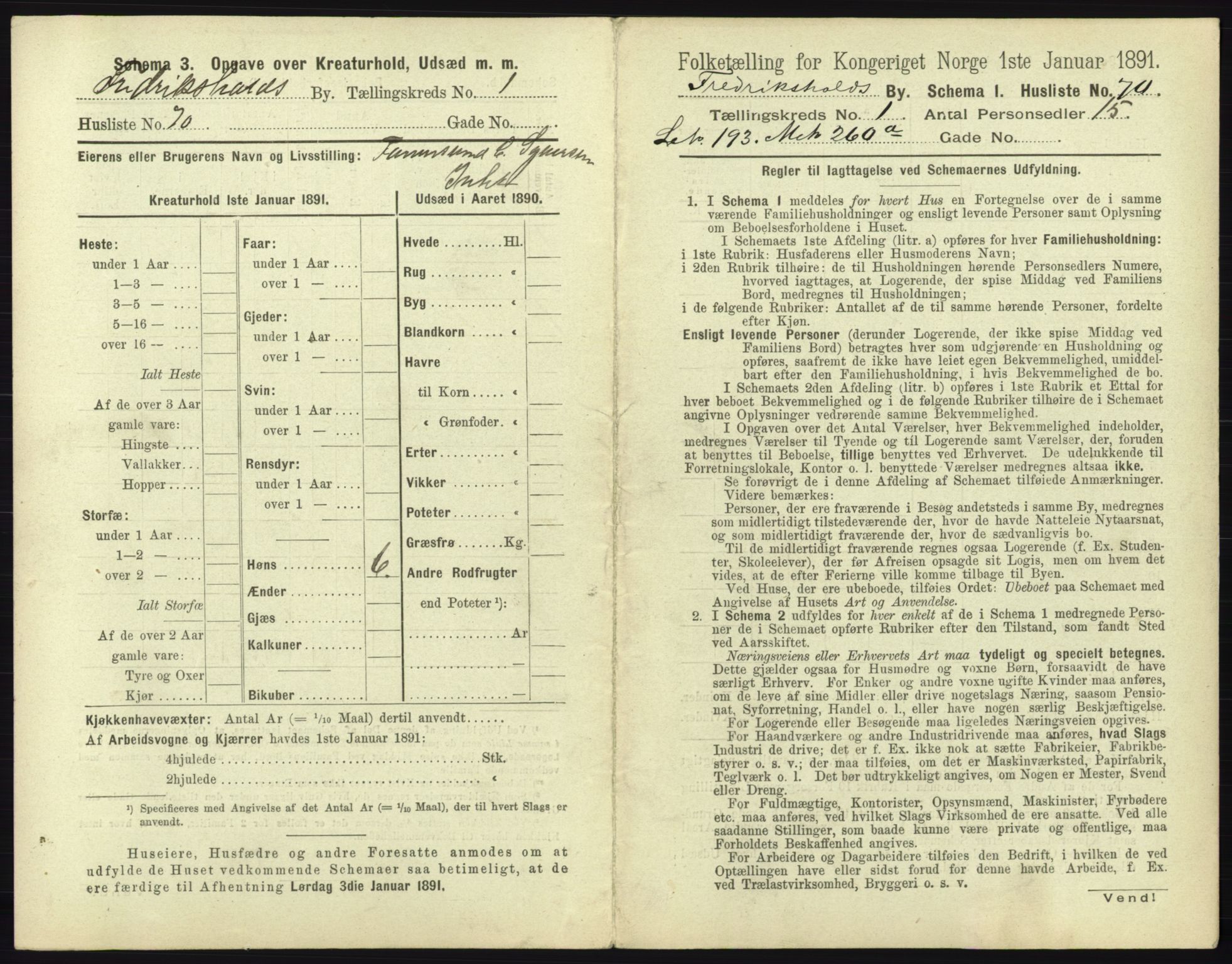 RA, 1891 census for 0101 Fredrikshald, 1891, p. 192