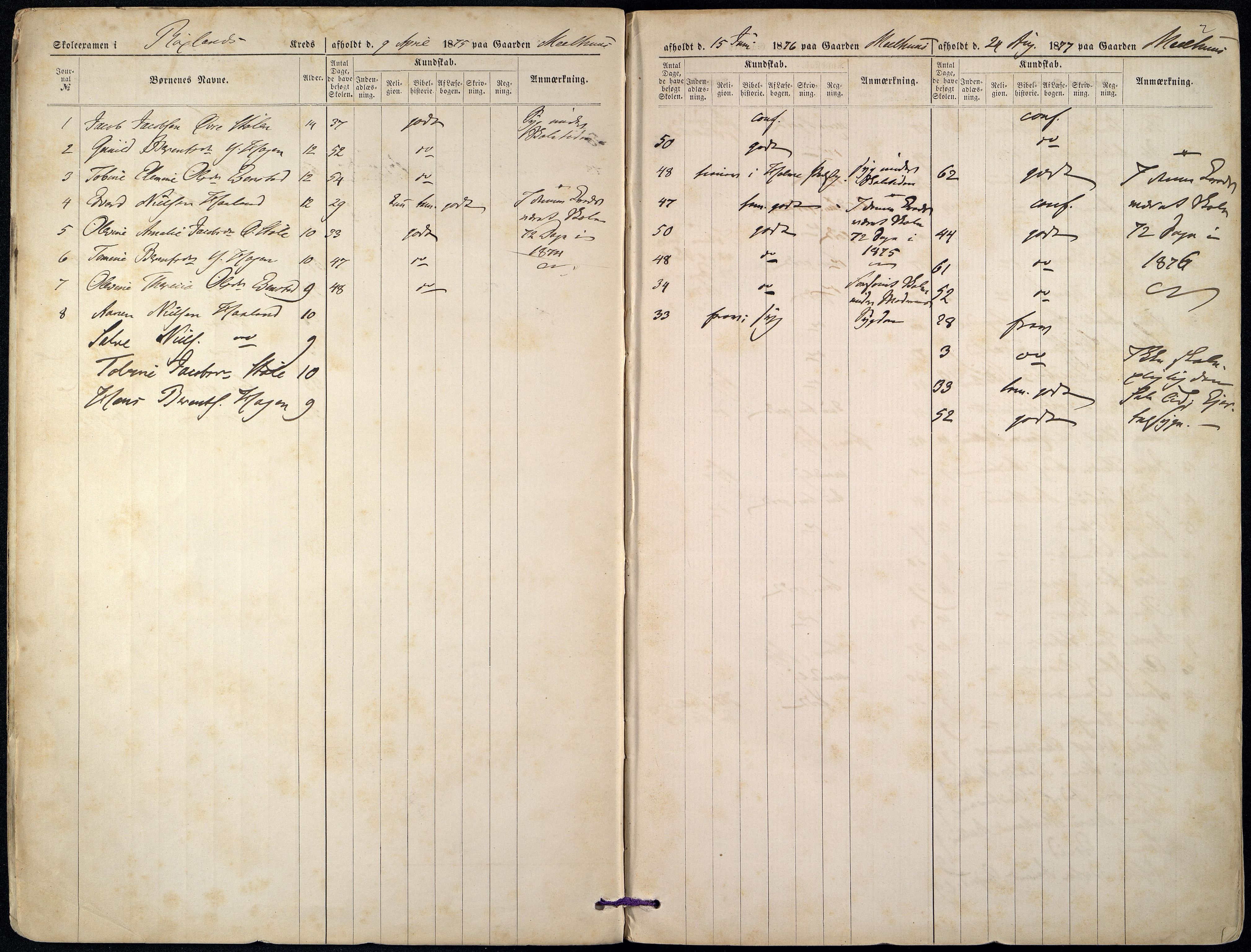 Sør-Audnedal kommune - Skolestyret, ARKSOR/1029SØ510/G/L0004: Eksamensprotokoll, 1875-1883