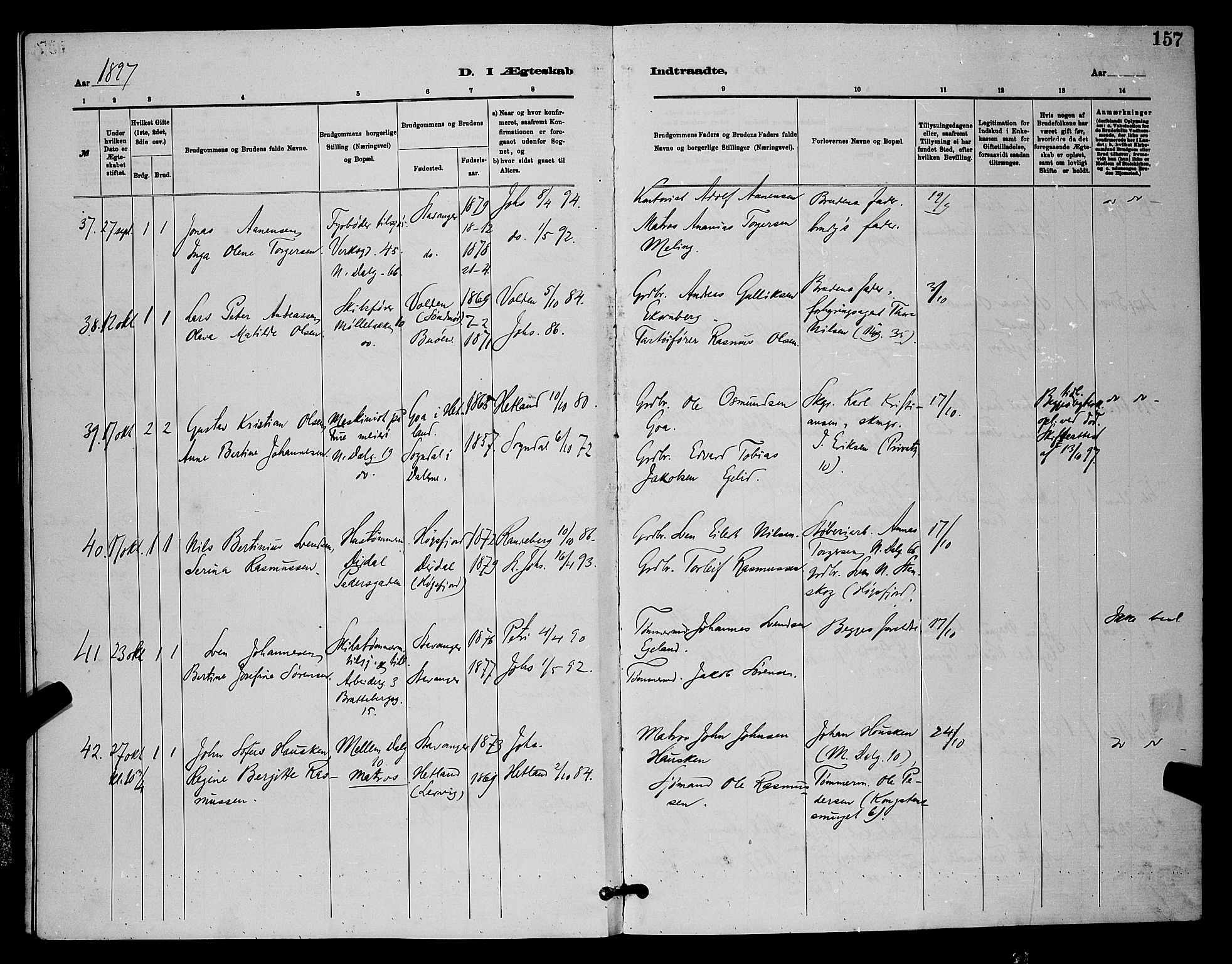 St. Johannes sokneprestkontor, AV/SAST-A-101814/001/30/30BB/L0001: Parish register (copy) no. B 1, 1885-1897, p. 157