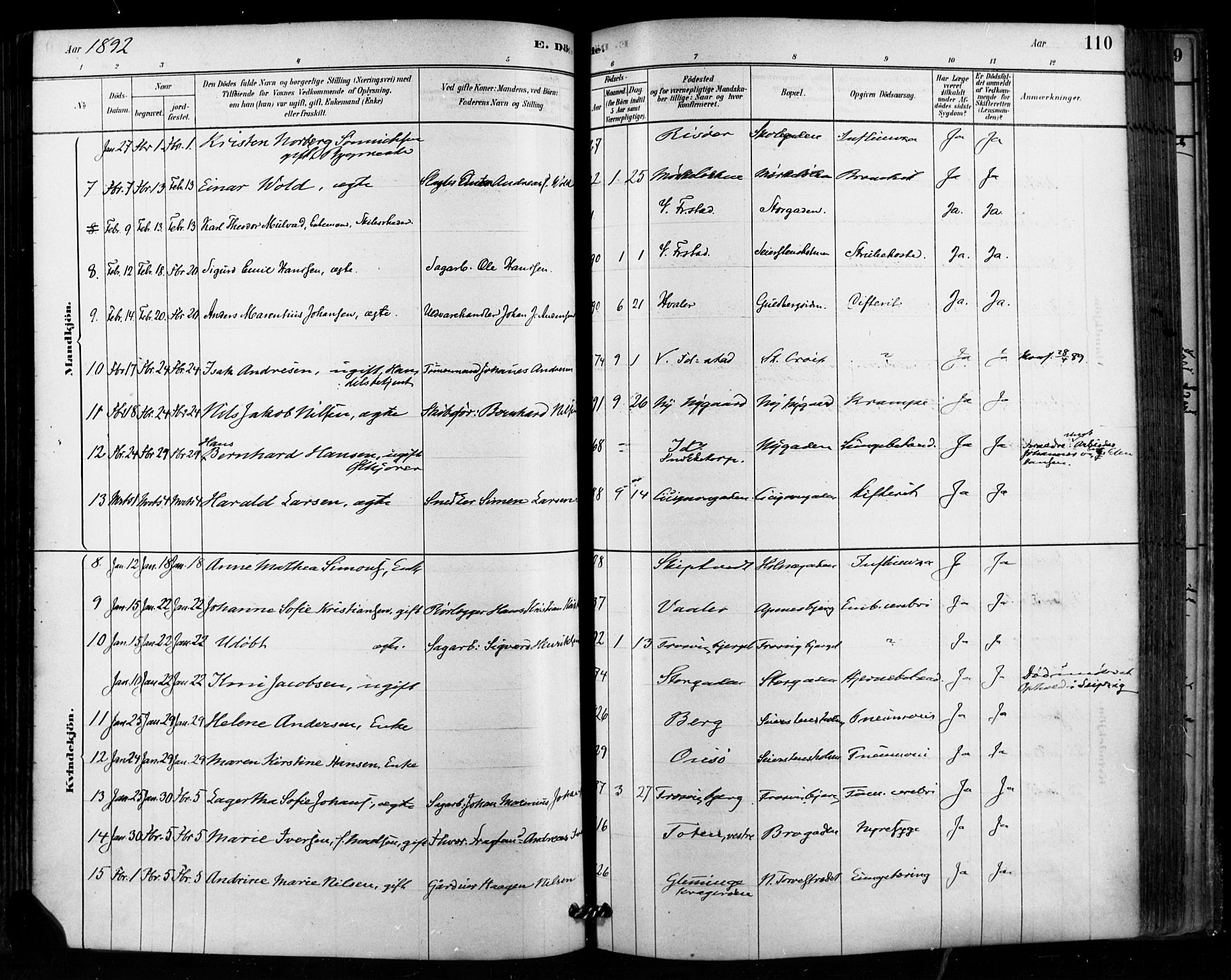 Fredrikstad domkirkes prestekontor Kirkebøker, SAO/A-10906/F/Fa/L0003: Parish register (official) no. 3, 1878-1904, p. 110