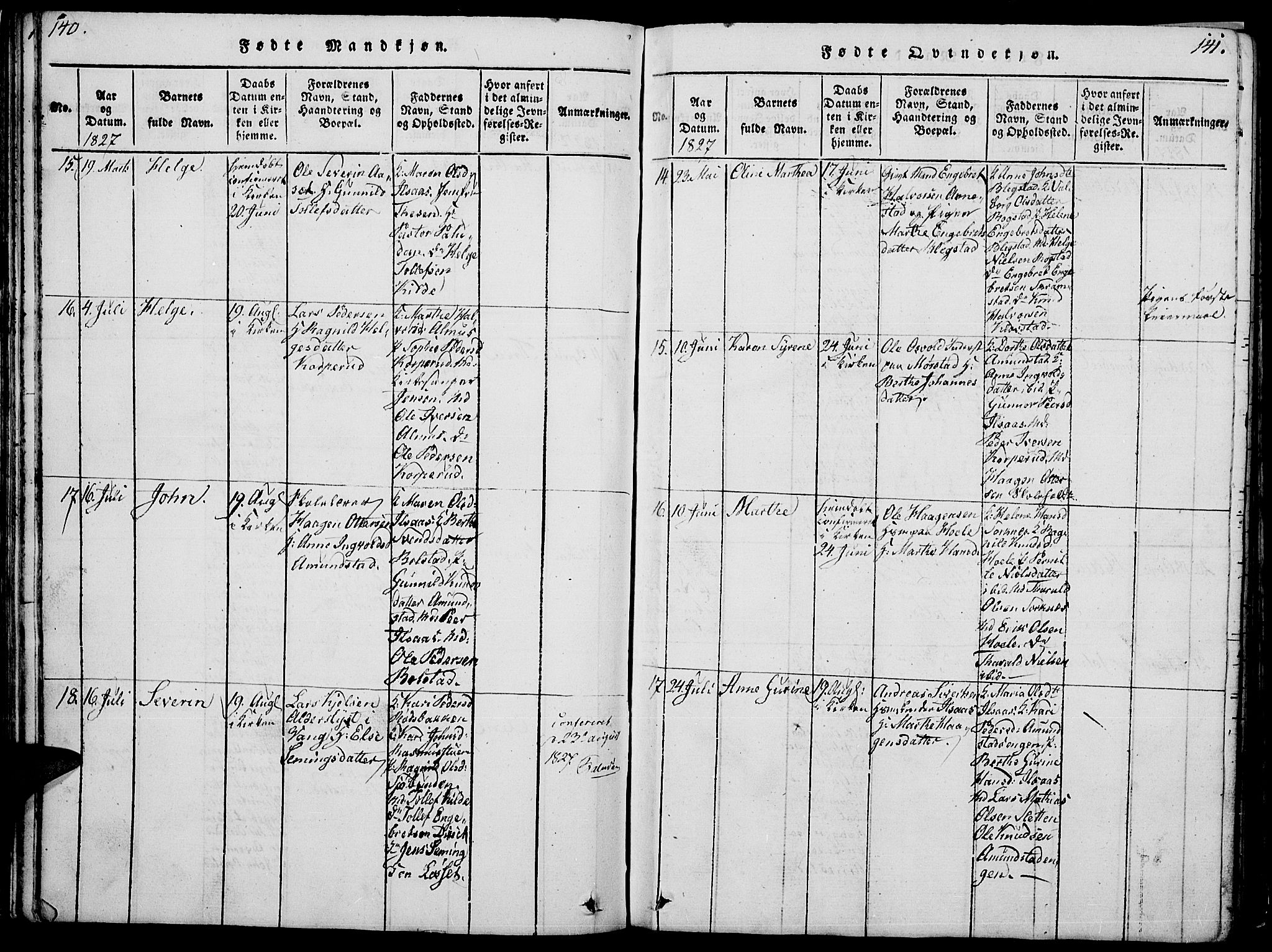 Åmot prestekontor, Hedmark, SAH/PREST-056/H/Ha/Hab/L0001: Parish register (copy) no. 1, 1815-1847, p. 140-141