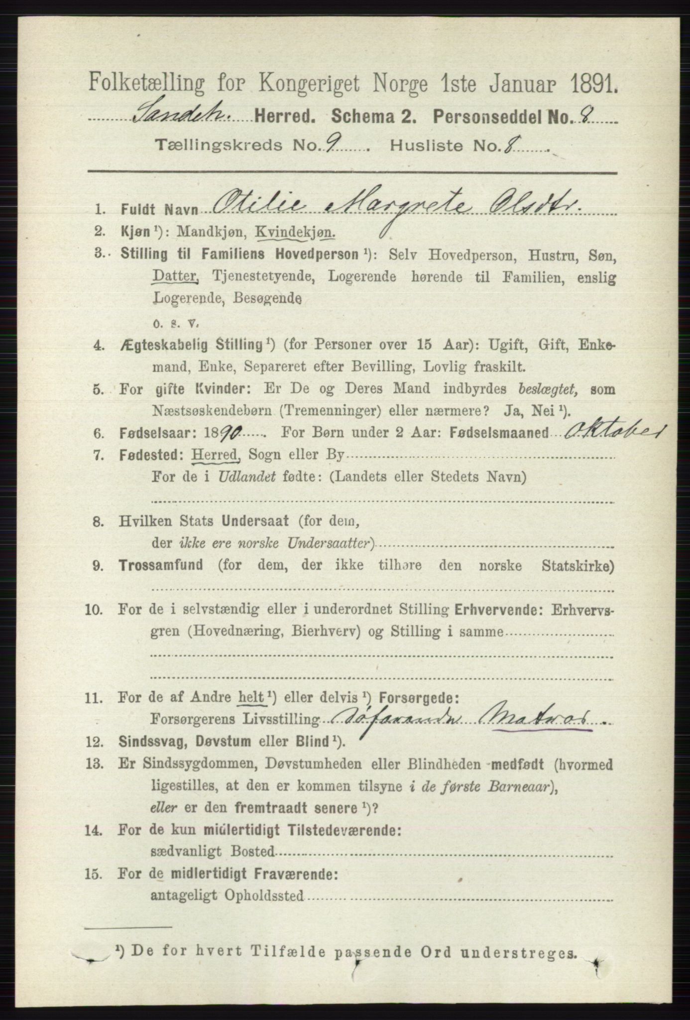 RA, 1891 census for 0724 Sandeherred, 1891, p. 5587