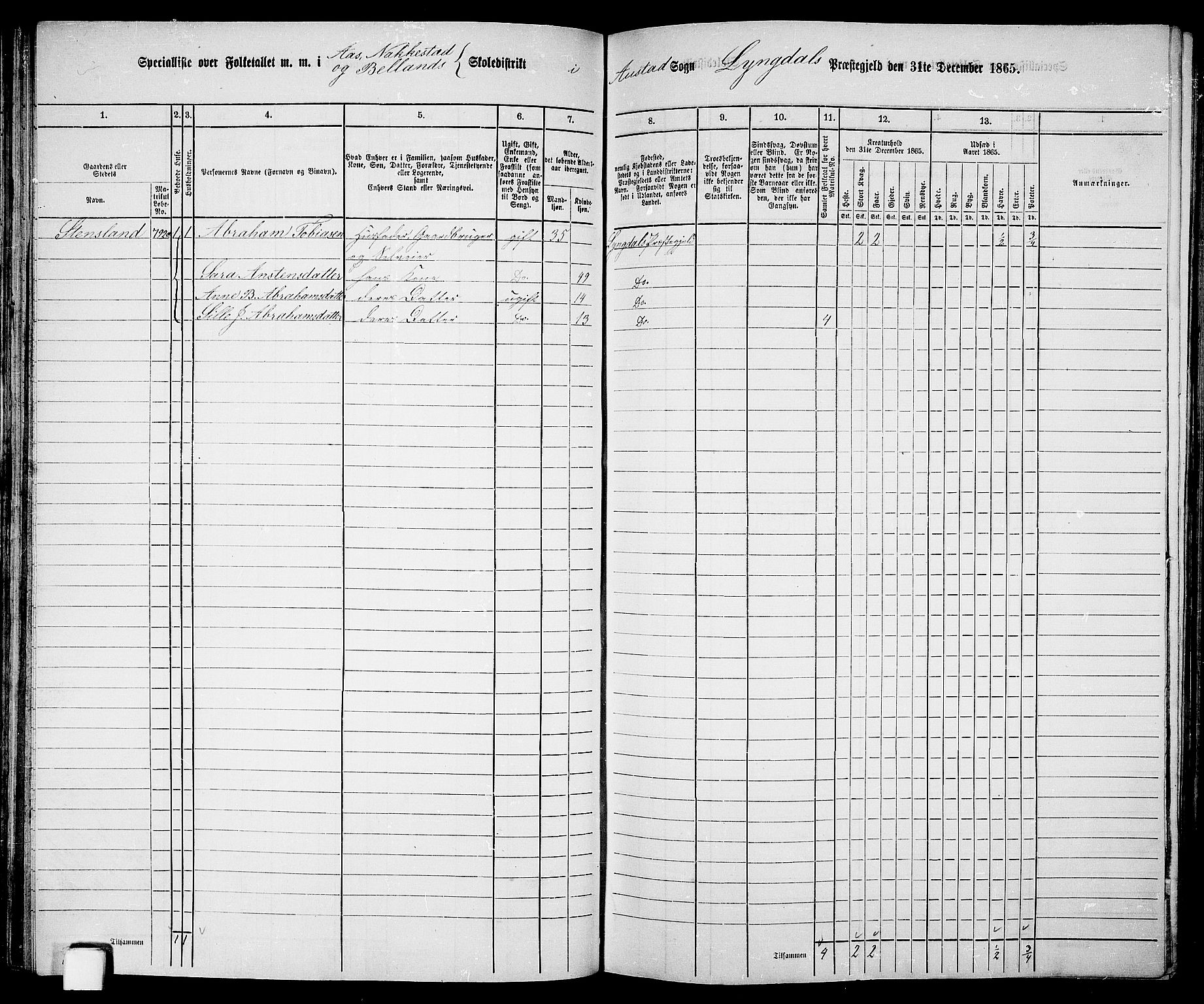 RA, 1865 census for Lyngdal, 1865, p. 64