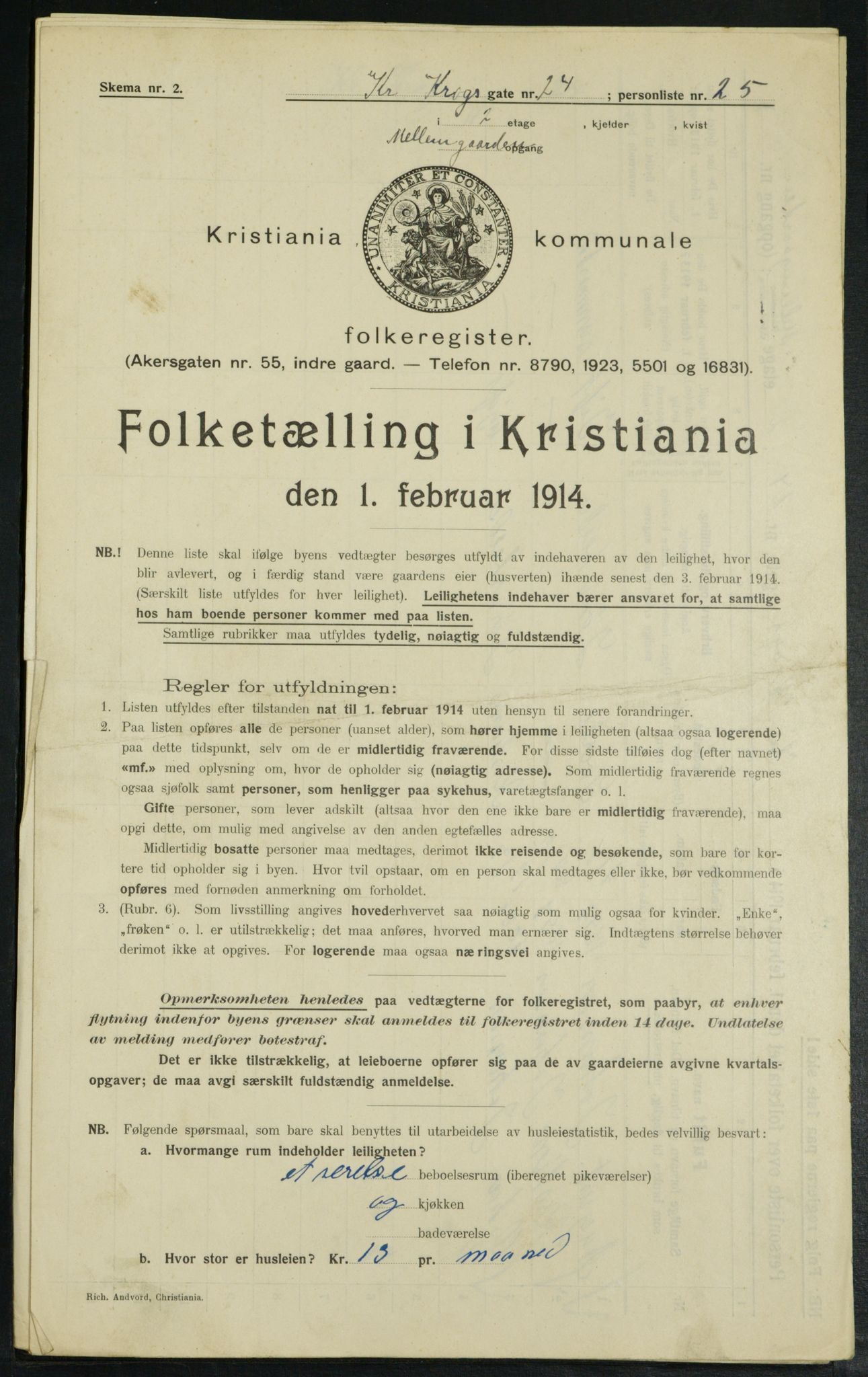 OBA, Municipal Census 1914 for Kristiania, 1914, p. 12049