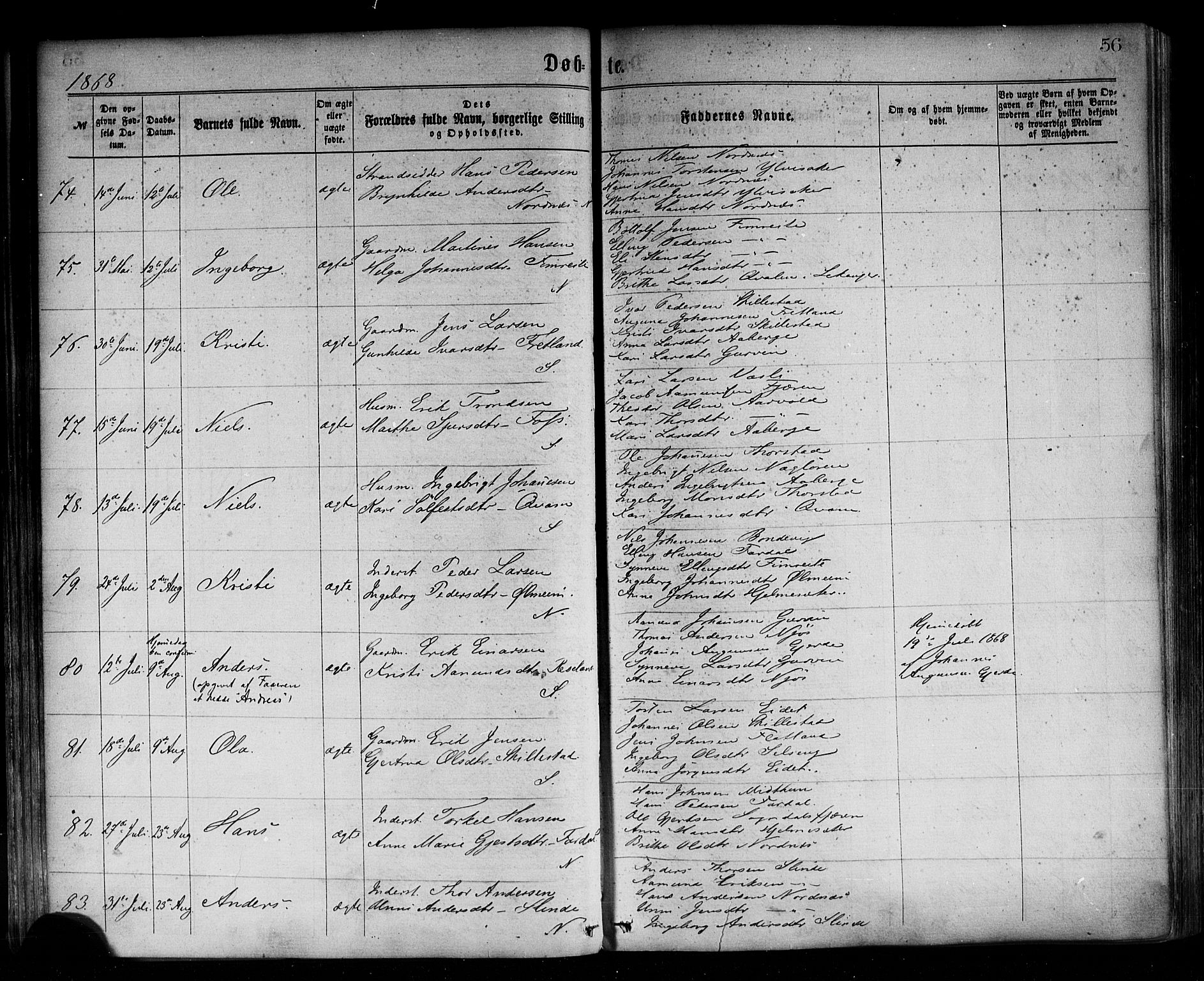 Sogndal sokneprestembete, AV/SAB-A-81301/H/Haa/Haaa/L0014: Parish register (official) no. A 14, 1864-1877, p. 56