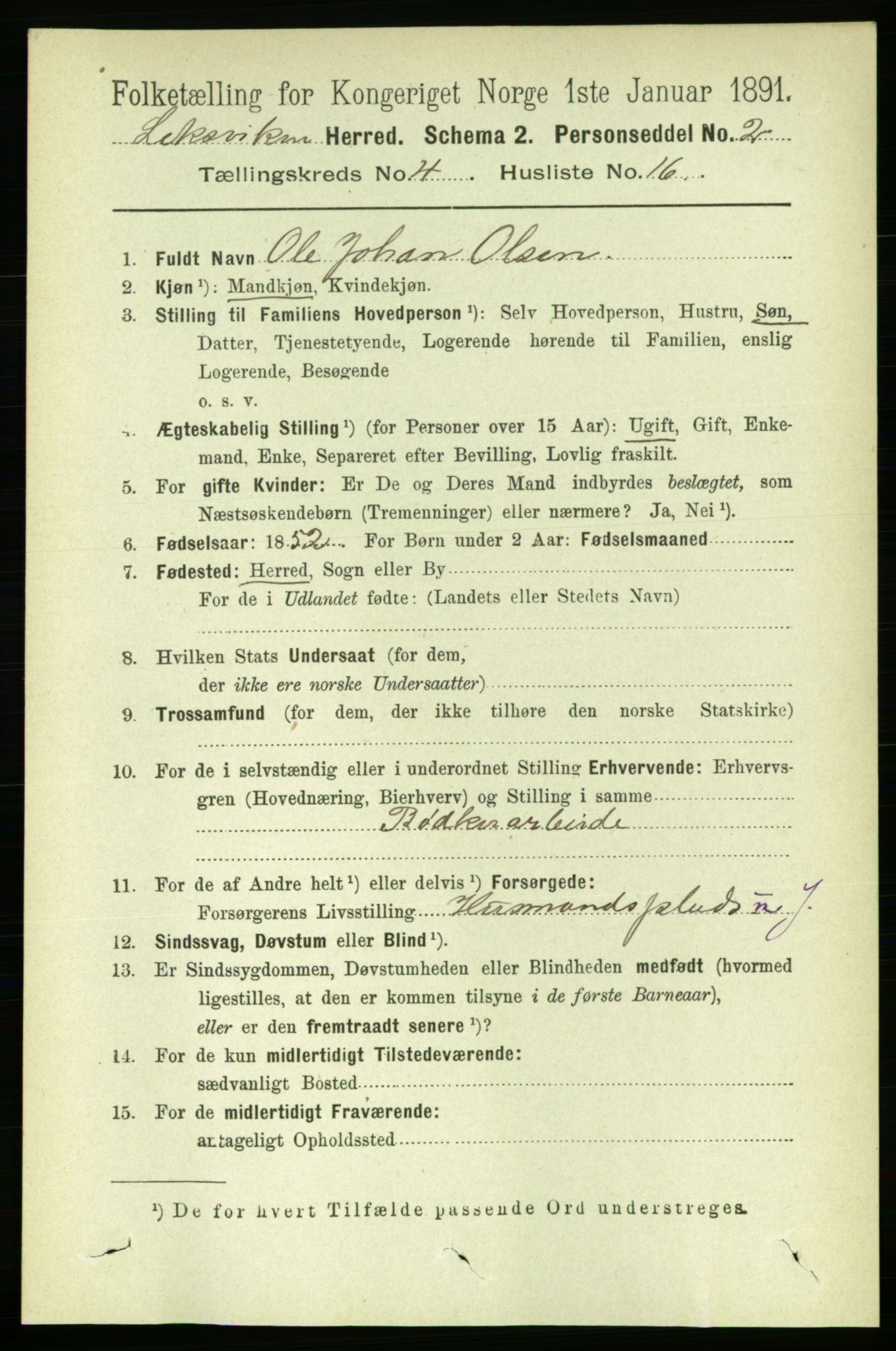 RA, 1891 census for 1718 Leksvik, 1891, p. 2011