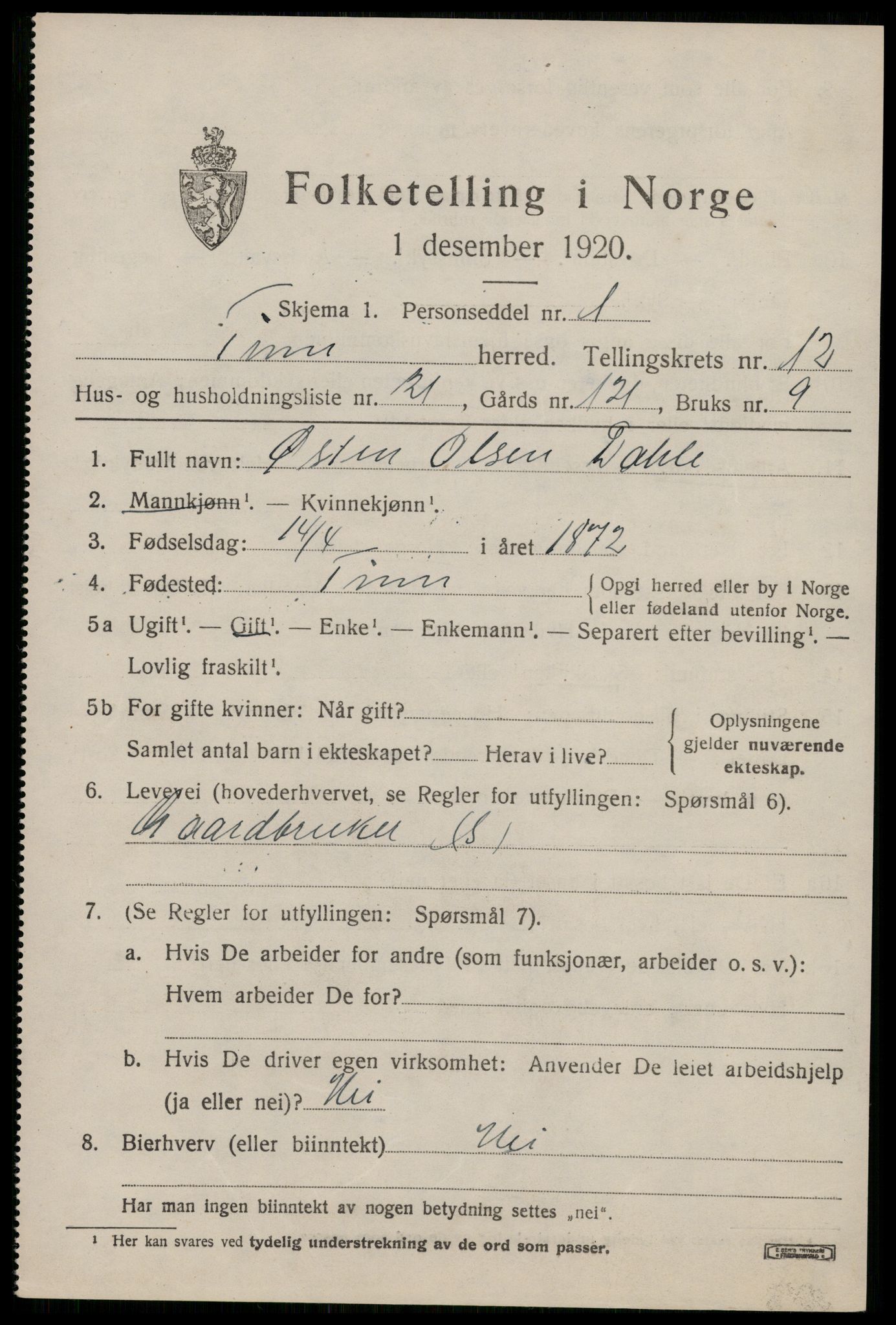 SAKO, 1920 census for Tinn, 1920, p. 7950