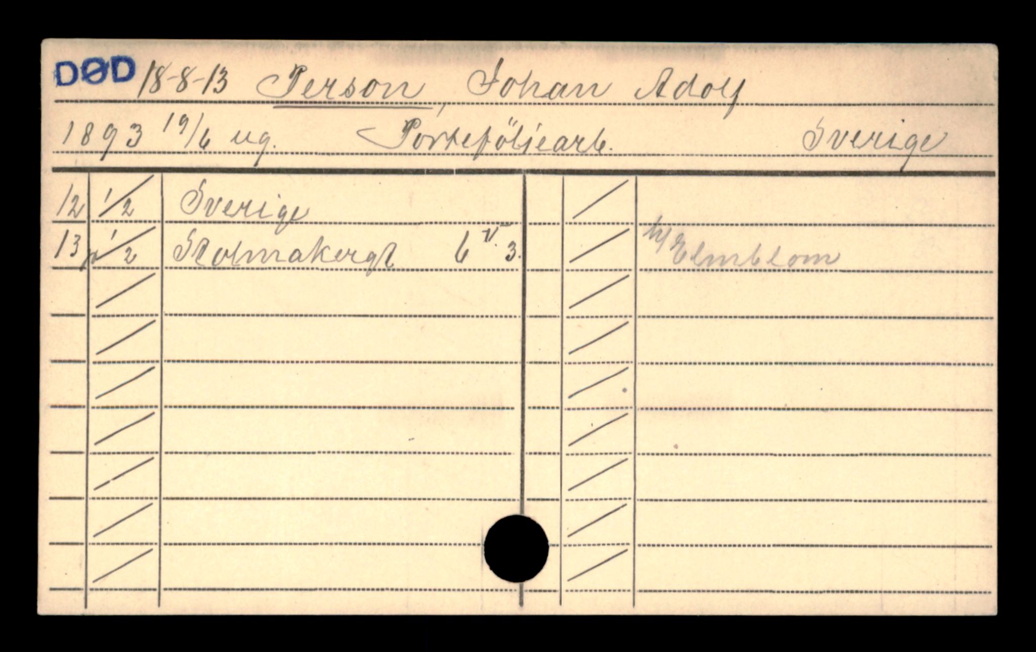 Oslo folkeregister, Registerkort, AV/SAO-A-11715/D/Da/L0076: Menn: Person Johan - Peters Disen, 1906-1919