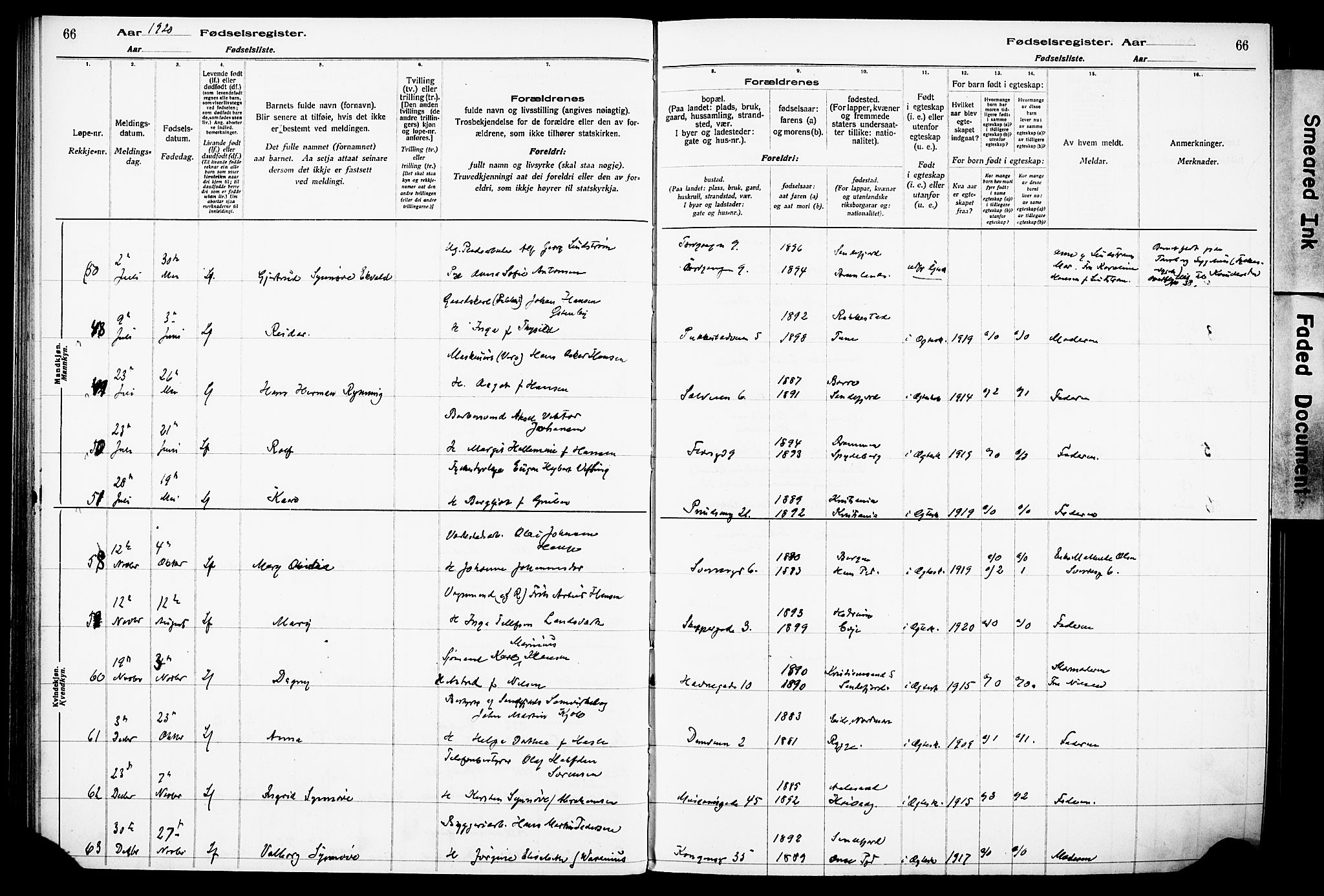 Sandefjord kirkebøker, AV/SAKO-A-315/J/Ja/L0001: Birth register no. 1, 1916-1932, p. 66