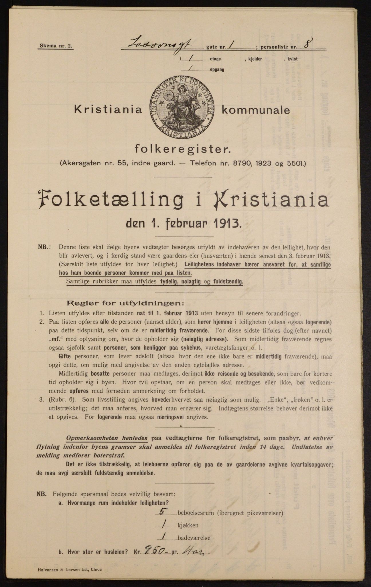 OBA, Municipal Census 1913 for Kristiania, 1913, p. 56968