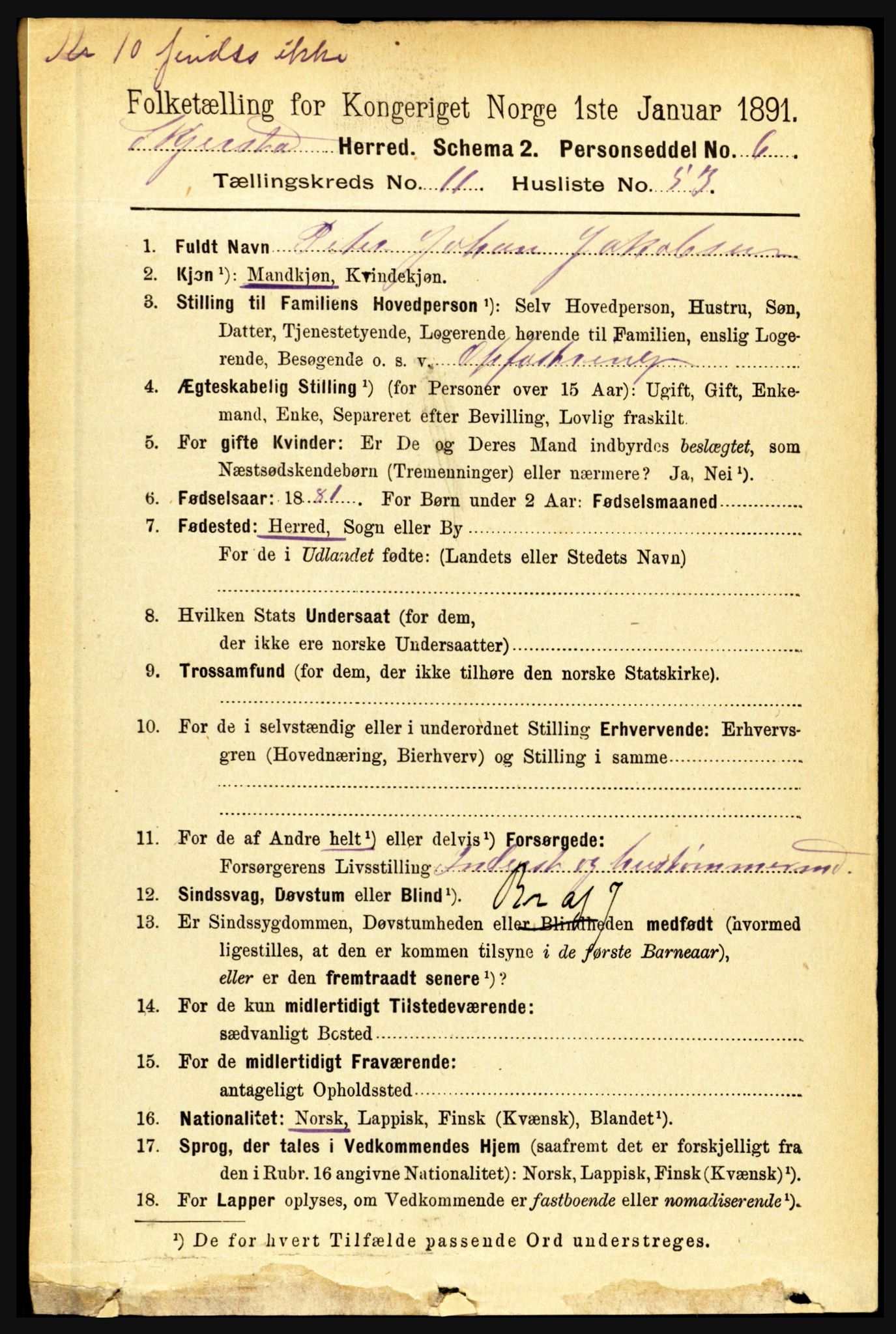 RA, 1891 census for 1842 Skjerstad, 1891, p. 3966