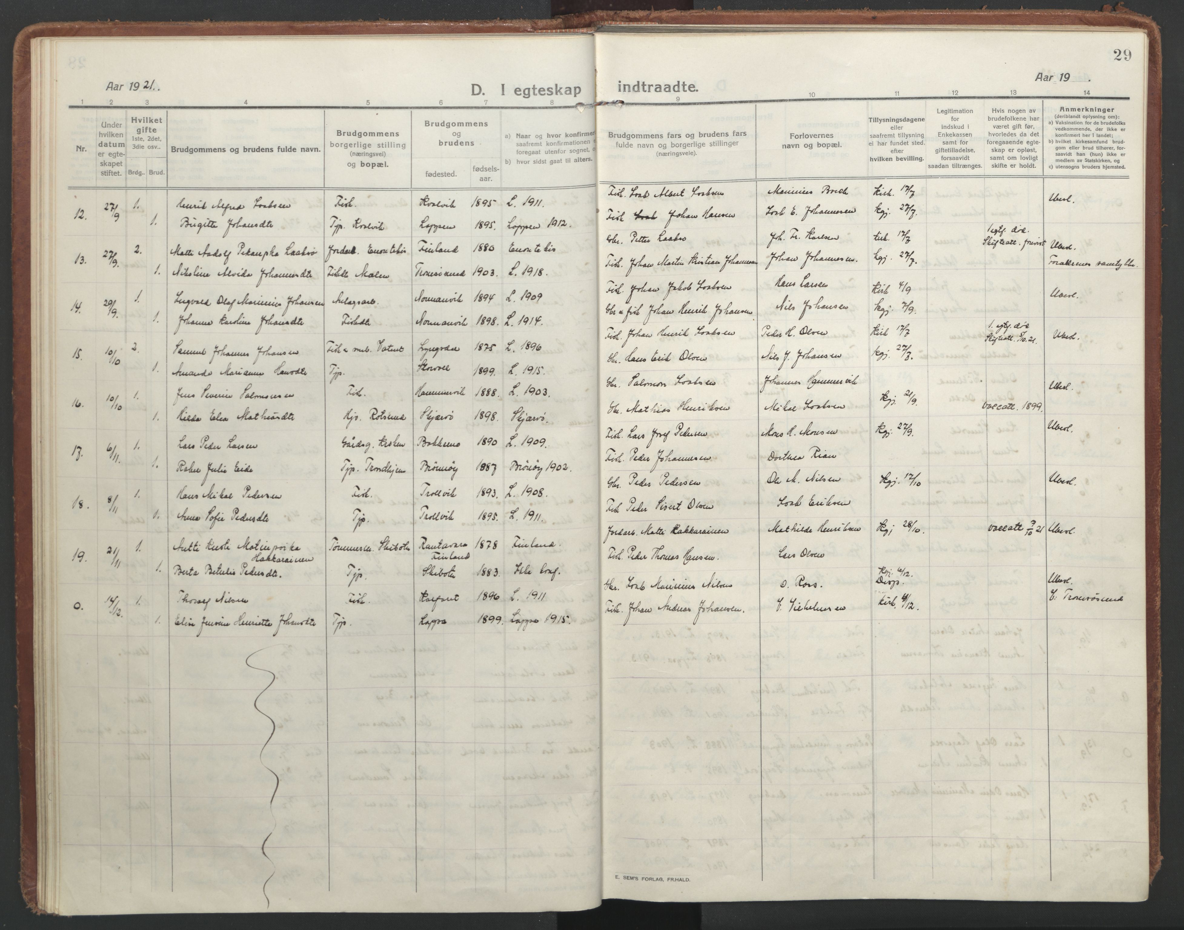 Lyngen sokneprestembete, AV/SATØ-S-1289/H/He/Hea/L0013kirke: Parish register (official) no. 13, 1914-1923, p. 29