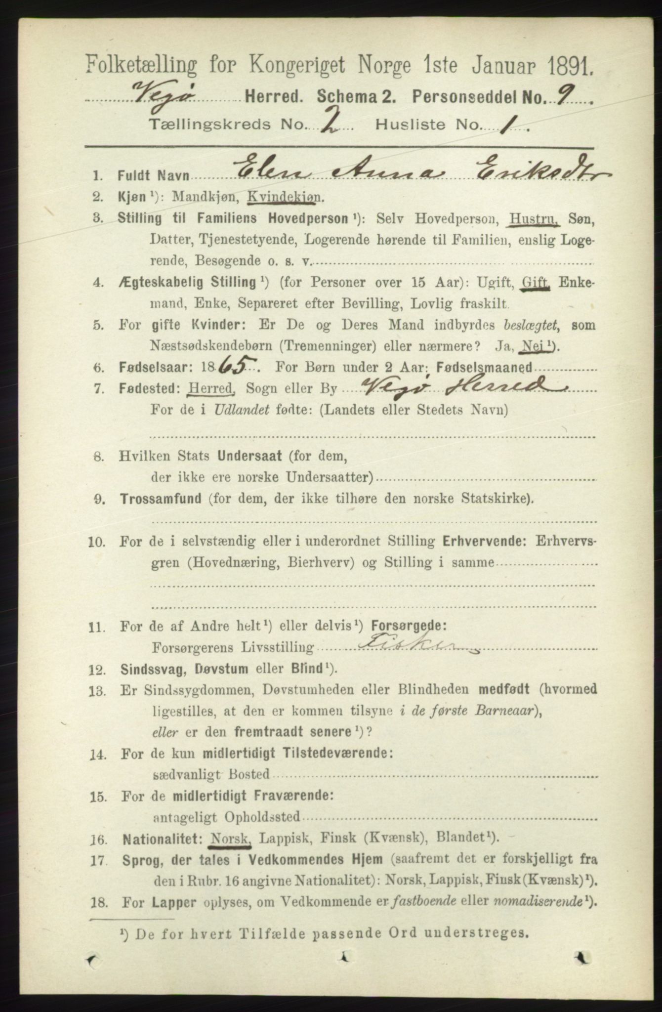 RA, 1891 census for 1815 Vega, 1891, p. 607