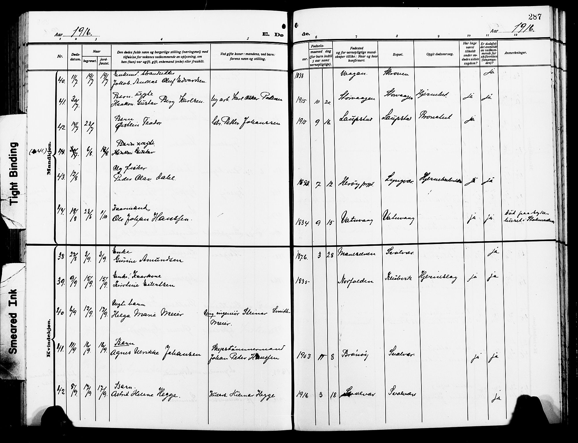 Ministerialprotokoller, klokkerbøker og fødselsregistre - Nordland, SAT/A-1459/874/L1080: Parish register (copy) no. 874C09, 1915-1925, p. 287