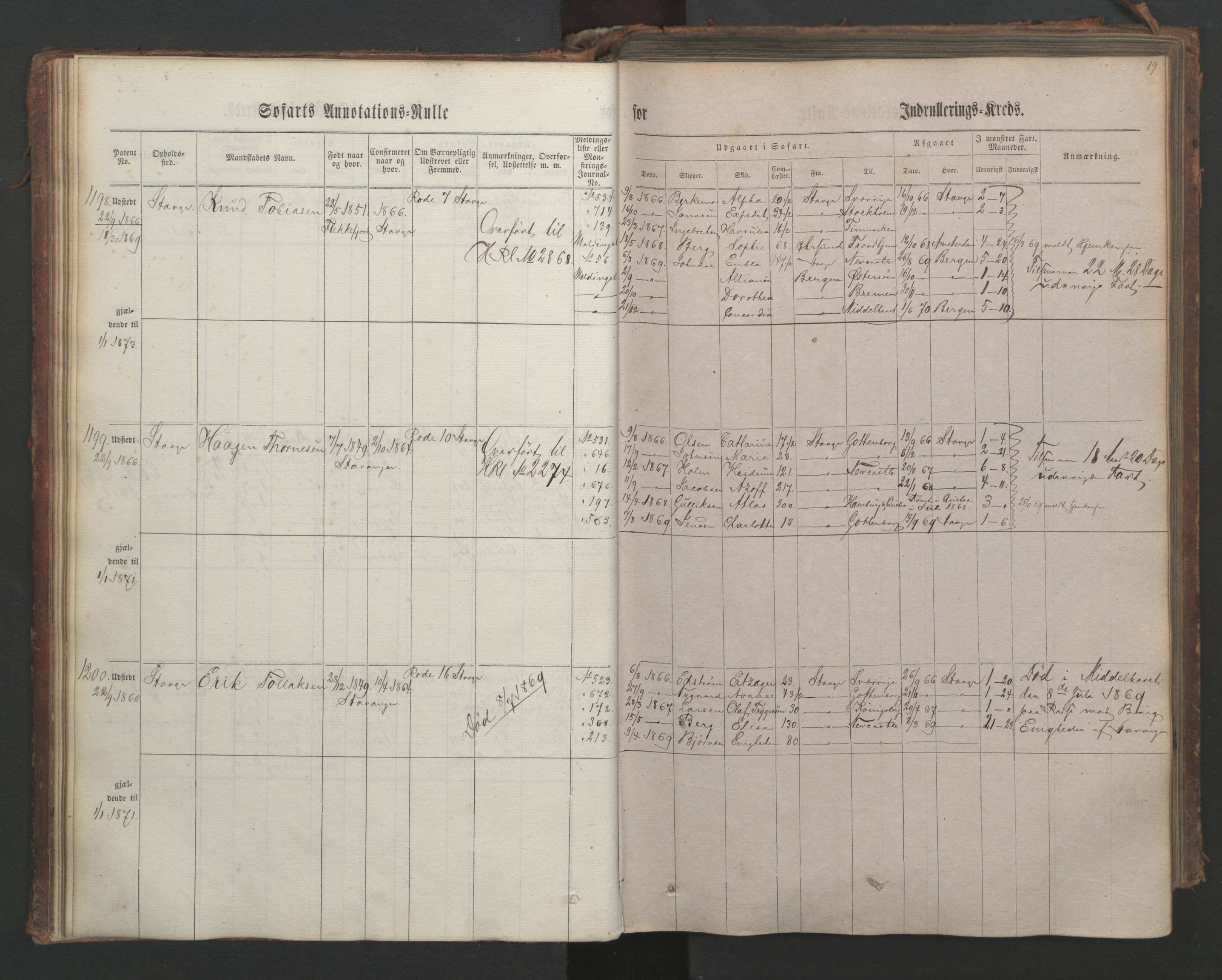 Stavanger sjømannskontor, AV/SAST-A-102006/F/Ff/L0003: Annotasjonsrulle, patentnr. 1144-1761, 1866, p. 27