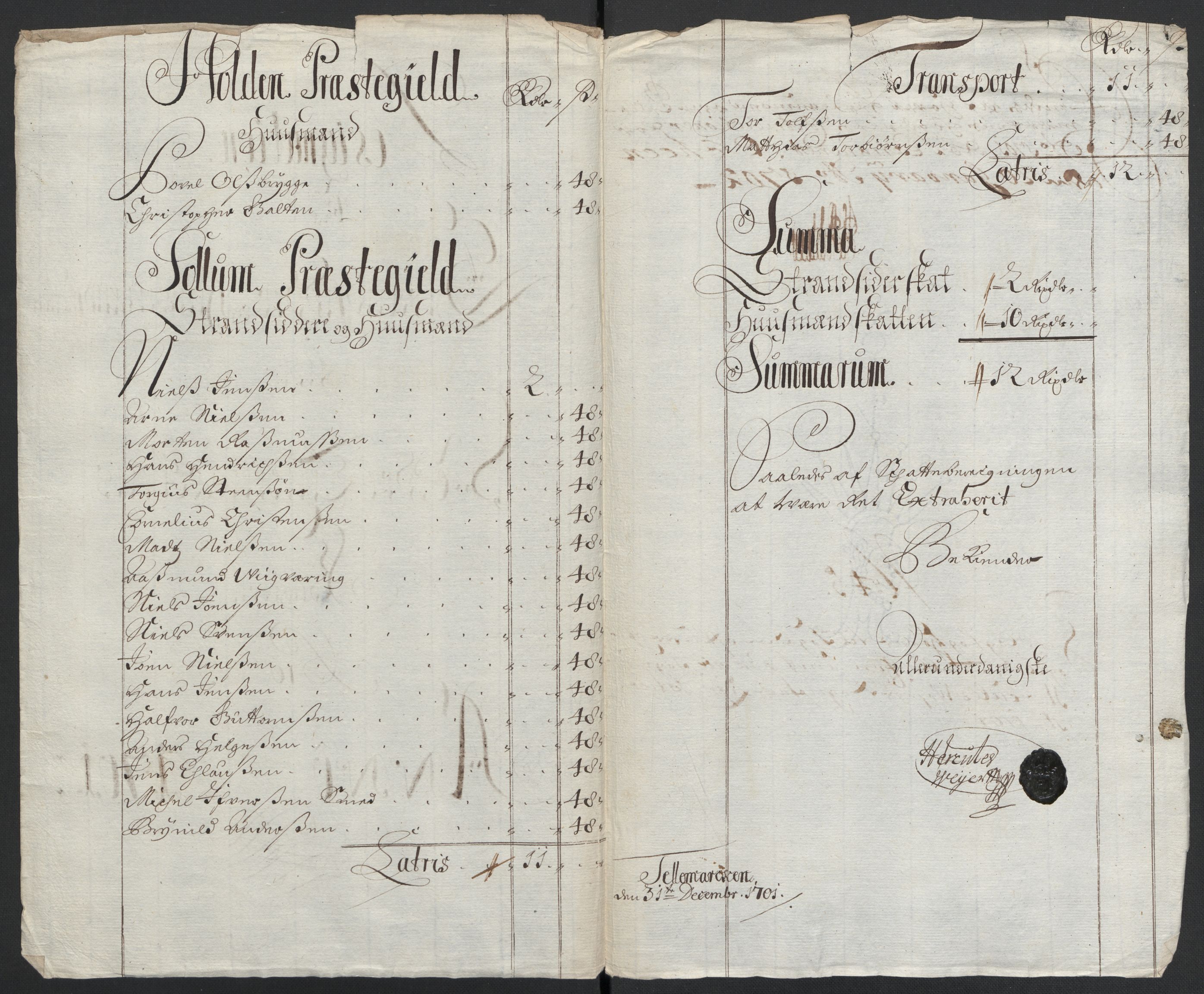 Rentekammeret inntil 1814, Reviderte regnskaper, Fogderegnskap, AV/RA-EA-4092/R36/L2105: Fogderegnskap Øvre og Nedre Telemark og Bamble, 1701, p. 102