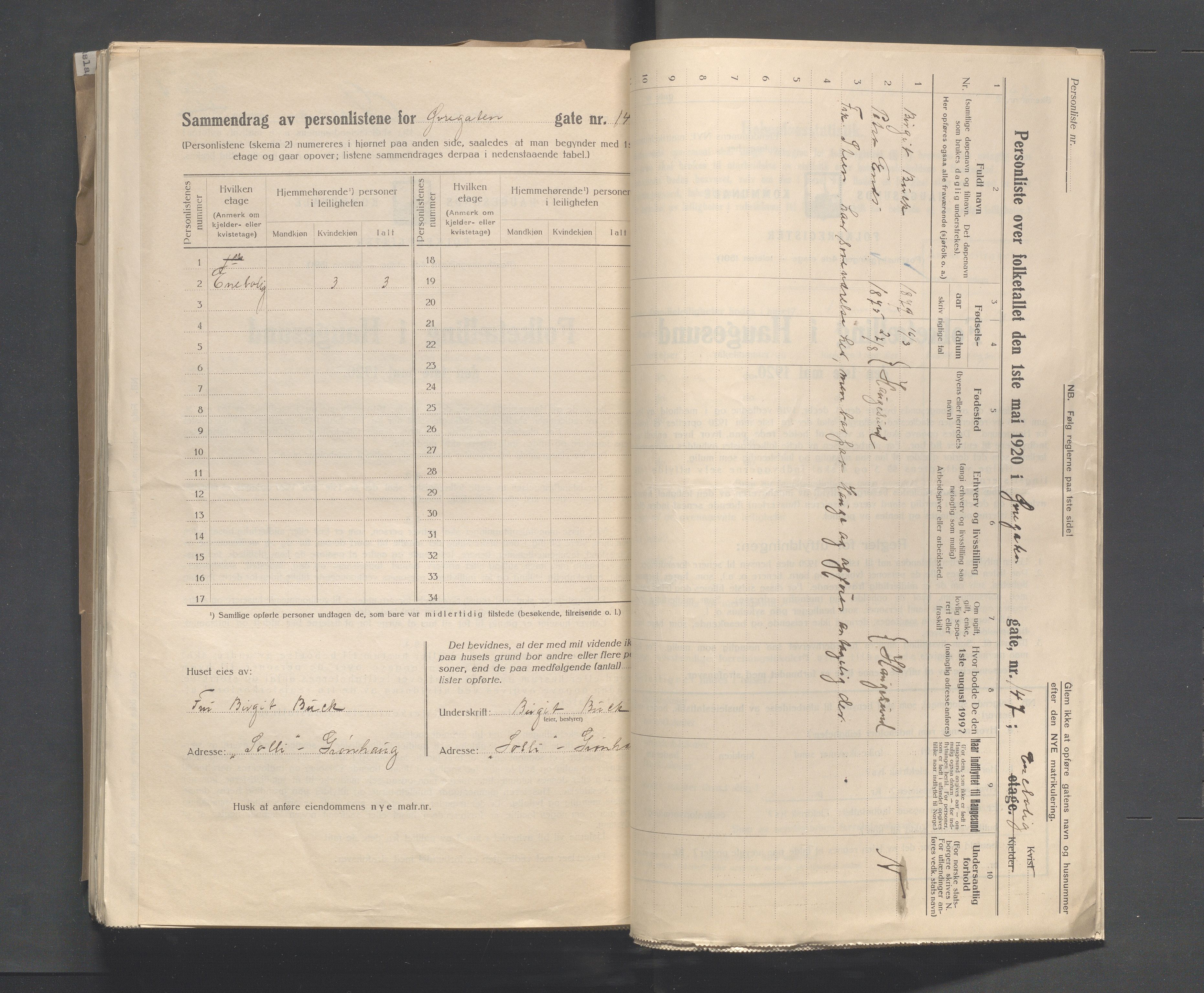 IKAR, Local census 1.5.1920 for Haugesund, 1920, p. 5598