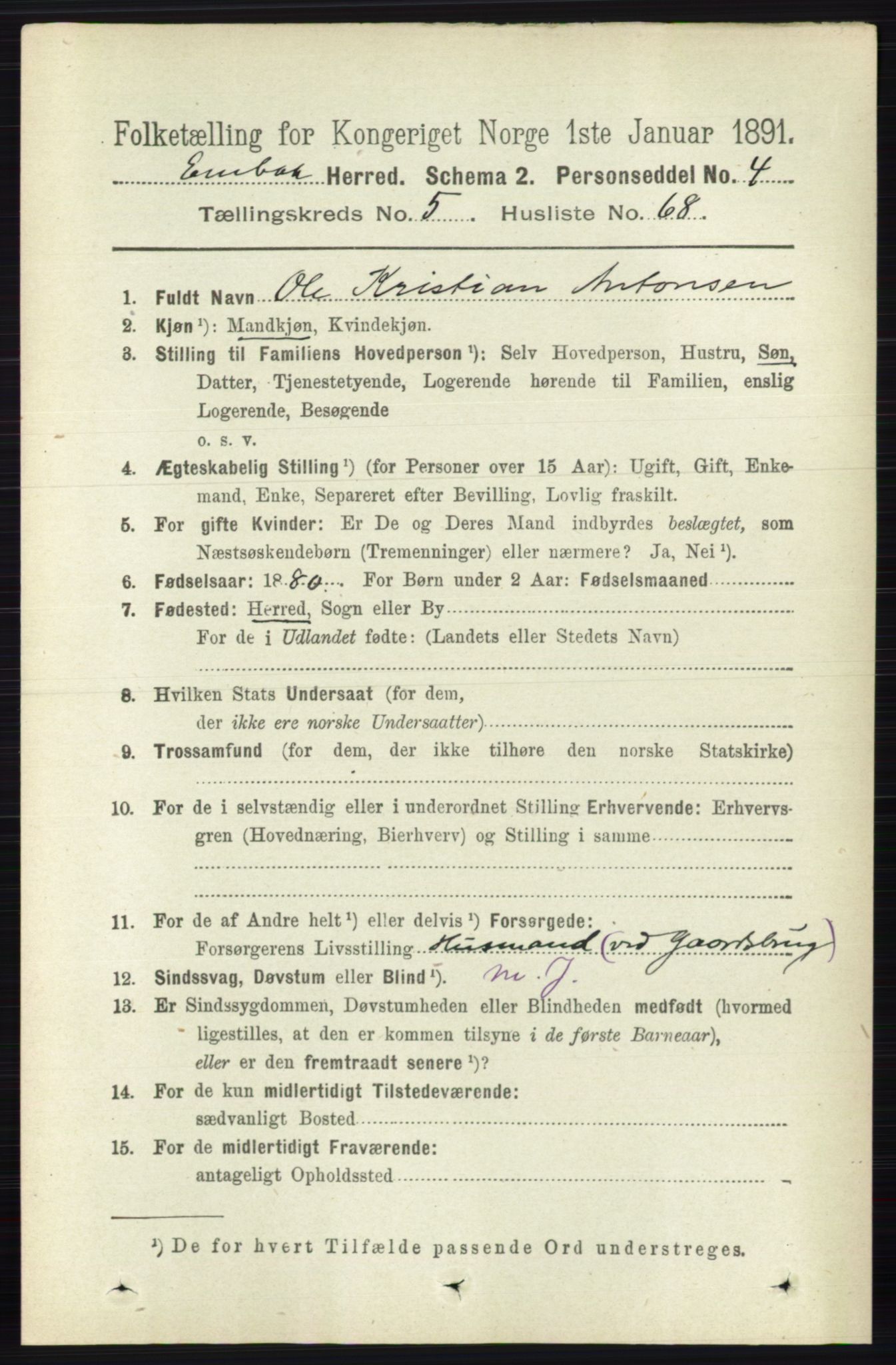 RA, 1891 census for 0229 Enebakk, 1891, p. 2403