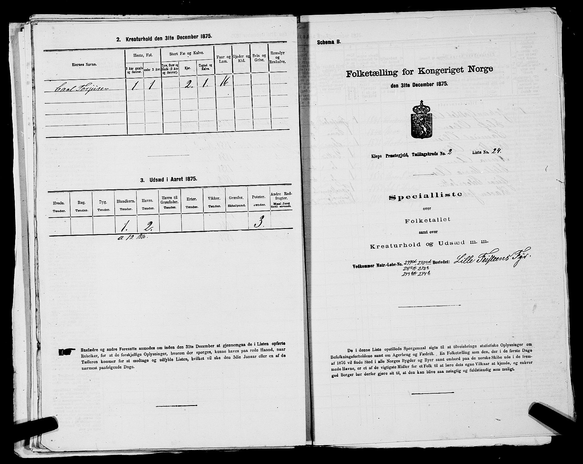 SAST, 1875 census for 1120P Klepp, 1875, p. 168