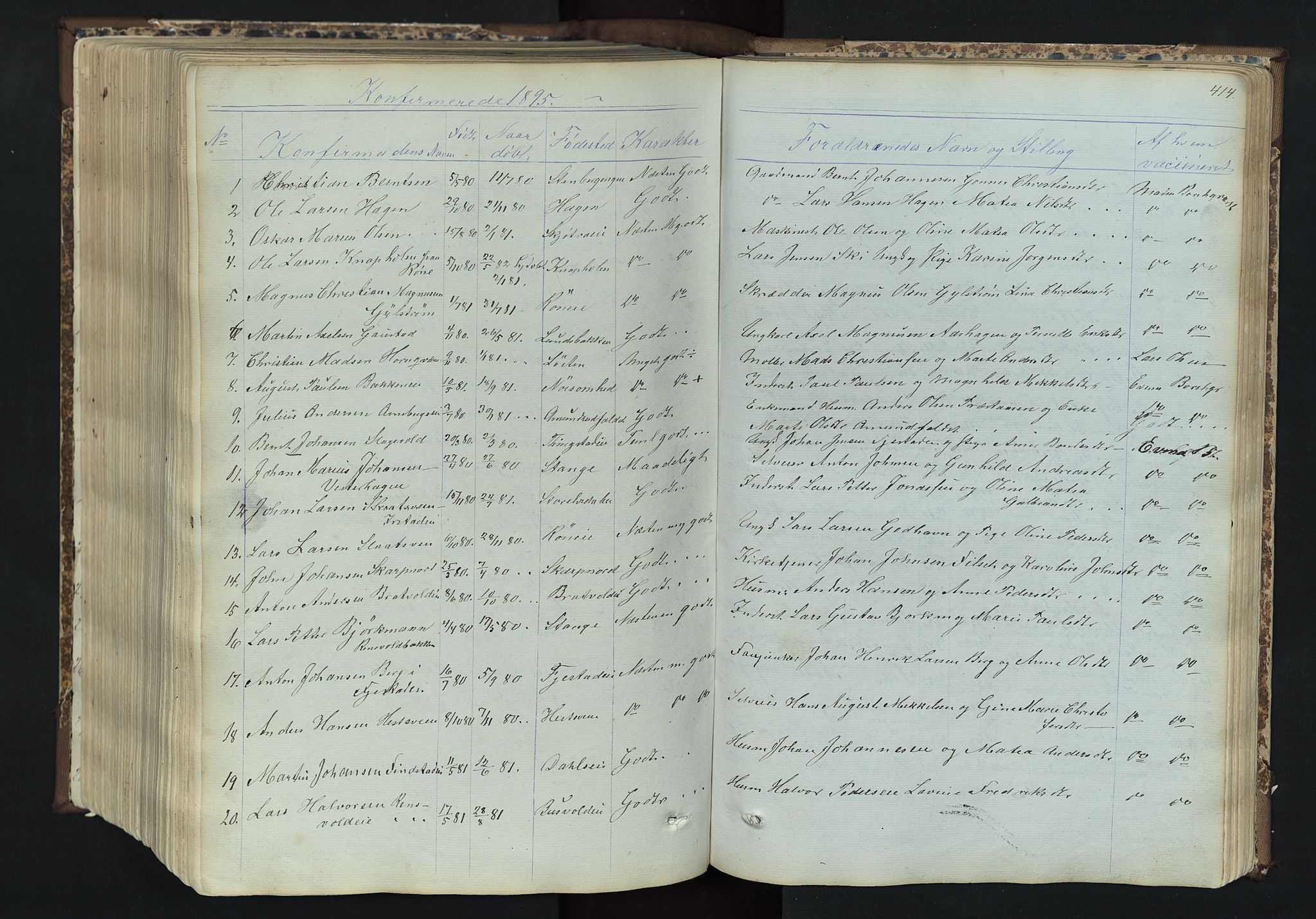 Romedal prestekontor, SAH/PREST-004/L/L0011: Parish register (copy) no. 11, 1867-1895, p. 414