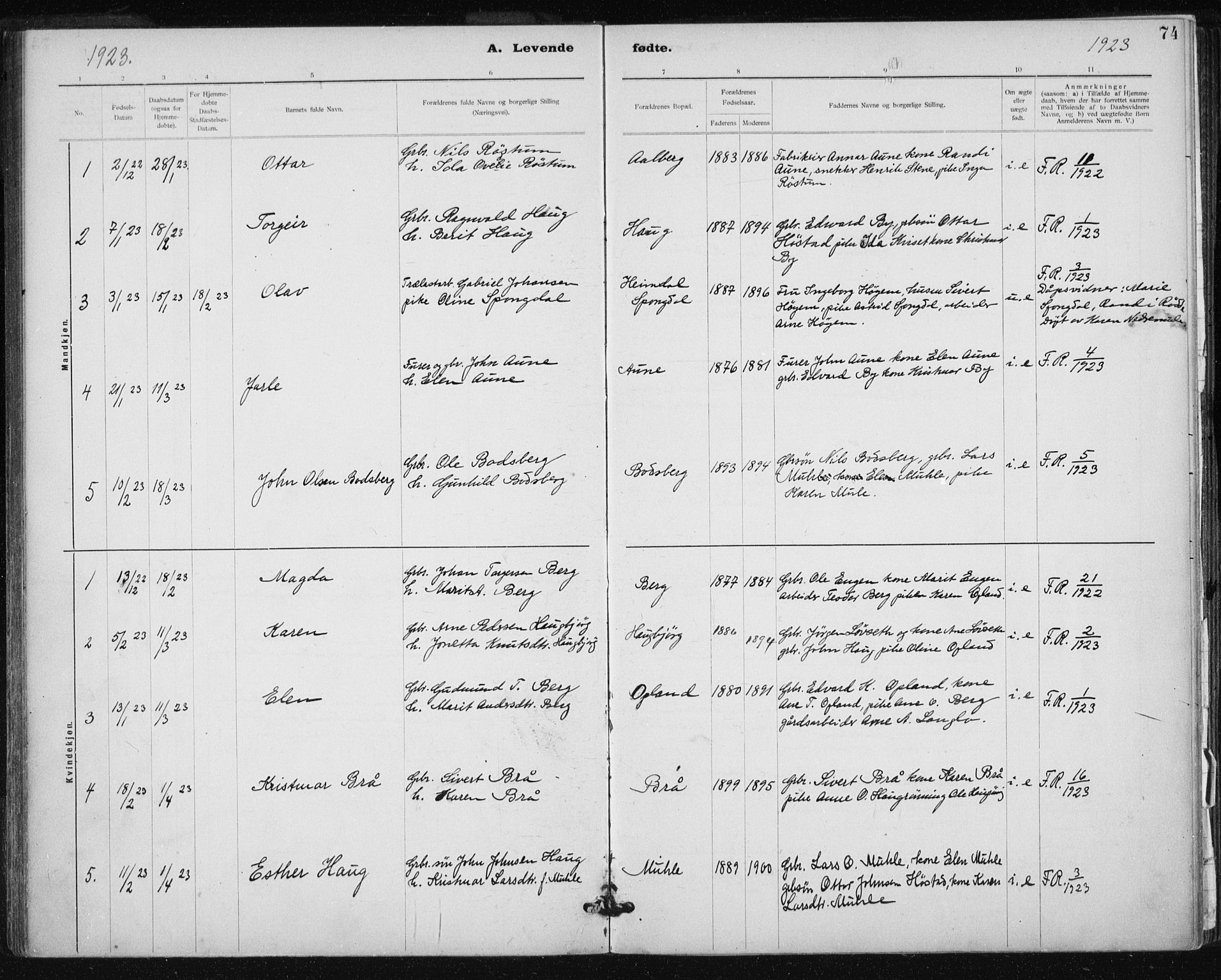 Ministerialprotokoller, klokkerbøker og fødselsregistre - Sør-Trøndelag, SAT/A-1456/612/L0381: Parish register (official) no. 612A13, 1907-1923, p. 74