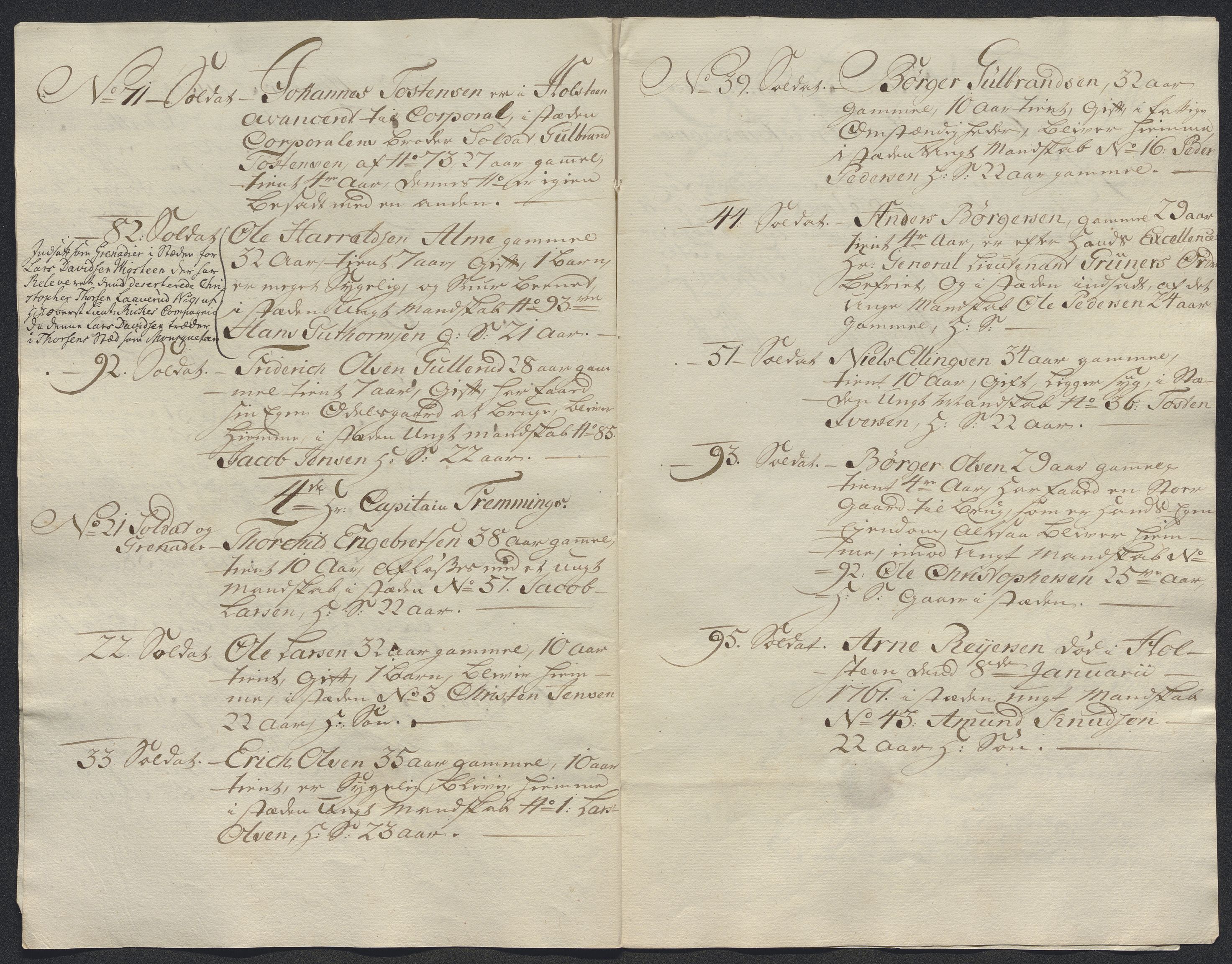 Kommanderende general (KG I) med Det norske krigsdirektorium, AV/RA-EA-5419/E/Ec/L0021: Ruller over nedkommanderte mannskap, 1758-1762, p. 592