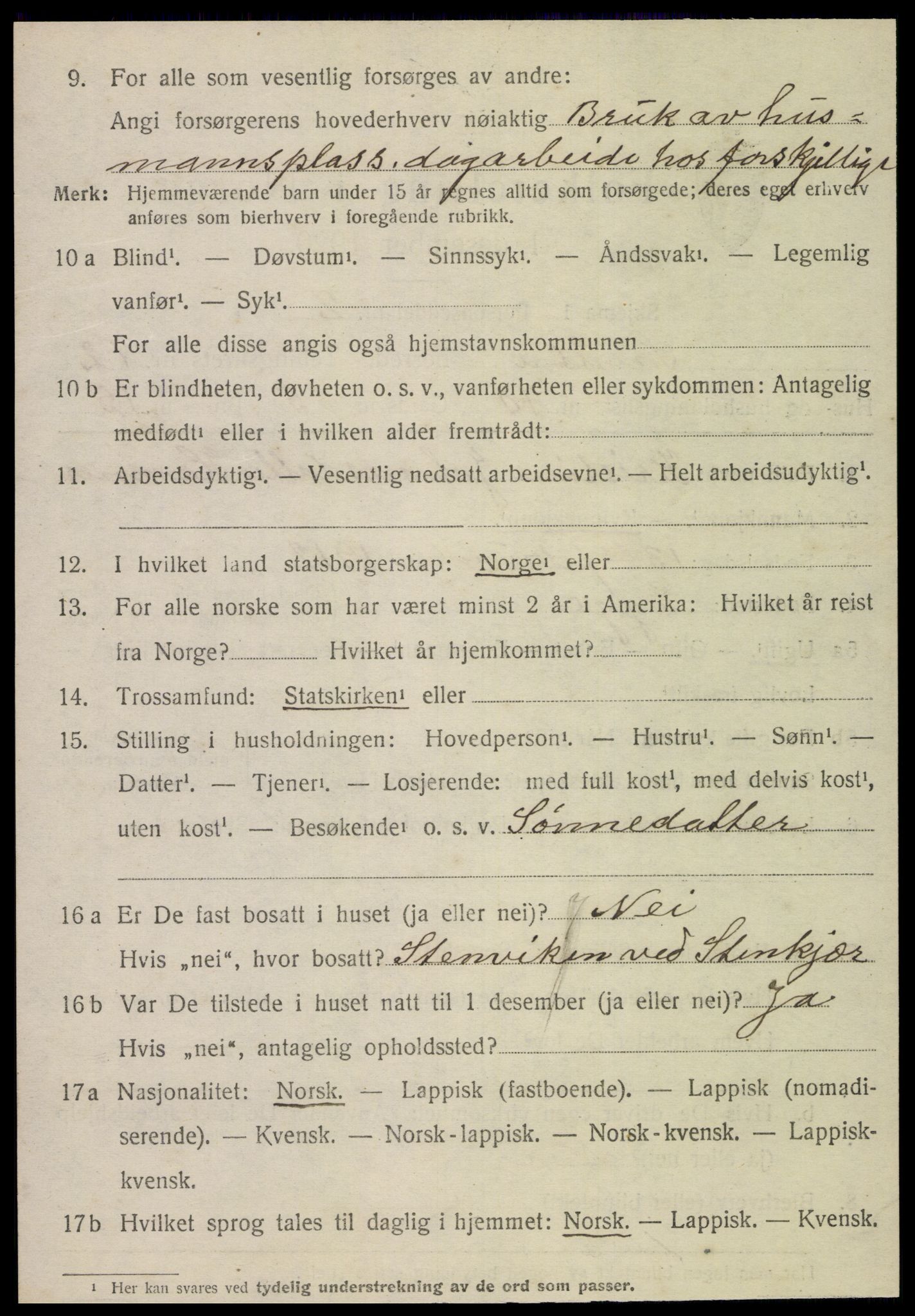 SAT, 1920 census for Snåsa, 1920, p. 5599