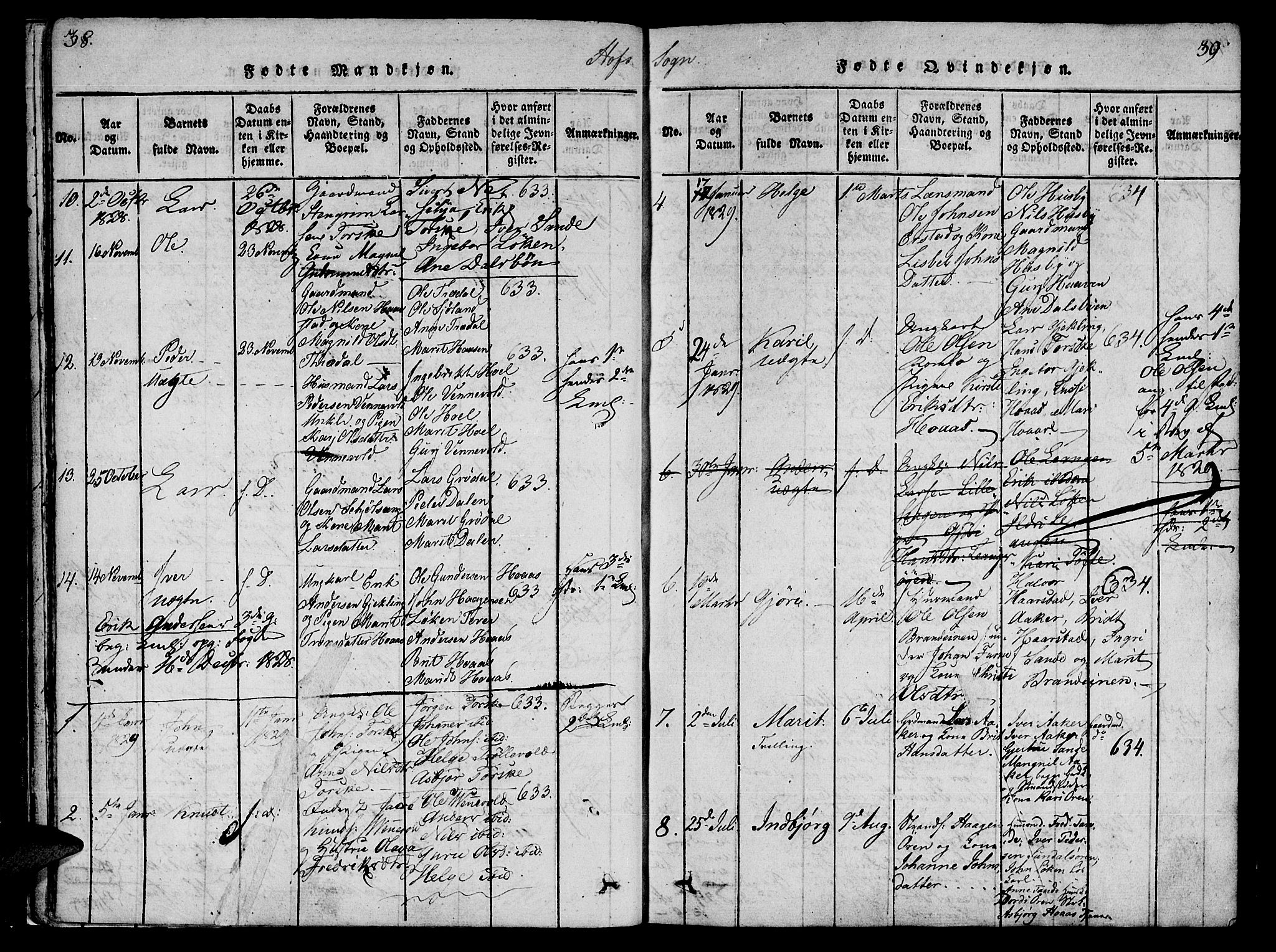 Ministerialprotokoller, klokkerbøker og fødselsregistre - Møre og Romsdal, SAT/A-1454/590/L1009: Parish register (official) no. 590A03 /1, 1819-1832, p. 38-39