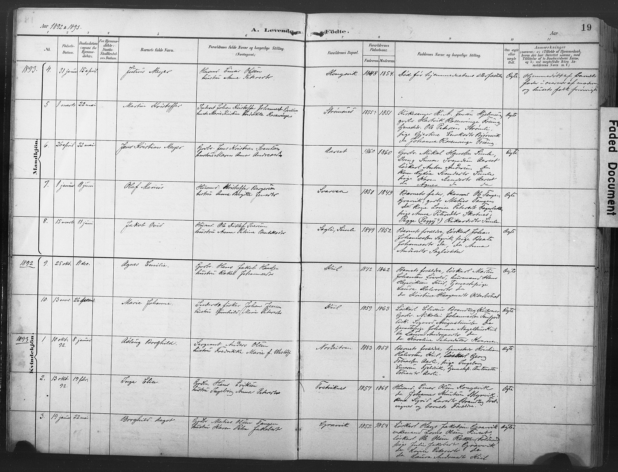 Ministerialprotokoller, klokkerbøker og fødselsregistre - Nord-Trøndelag, SAT/A-1458/789/L0706: Parish register (copy) no. 789C01, 1888-1931, p. 19