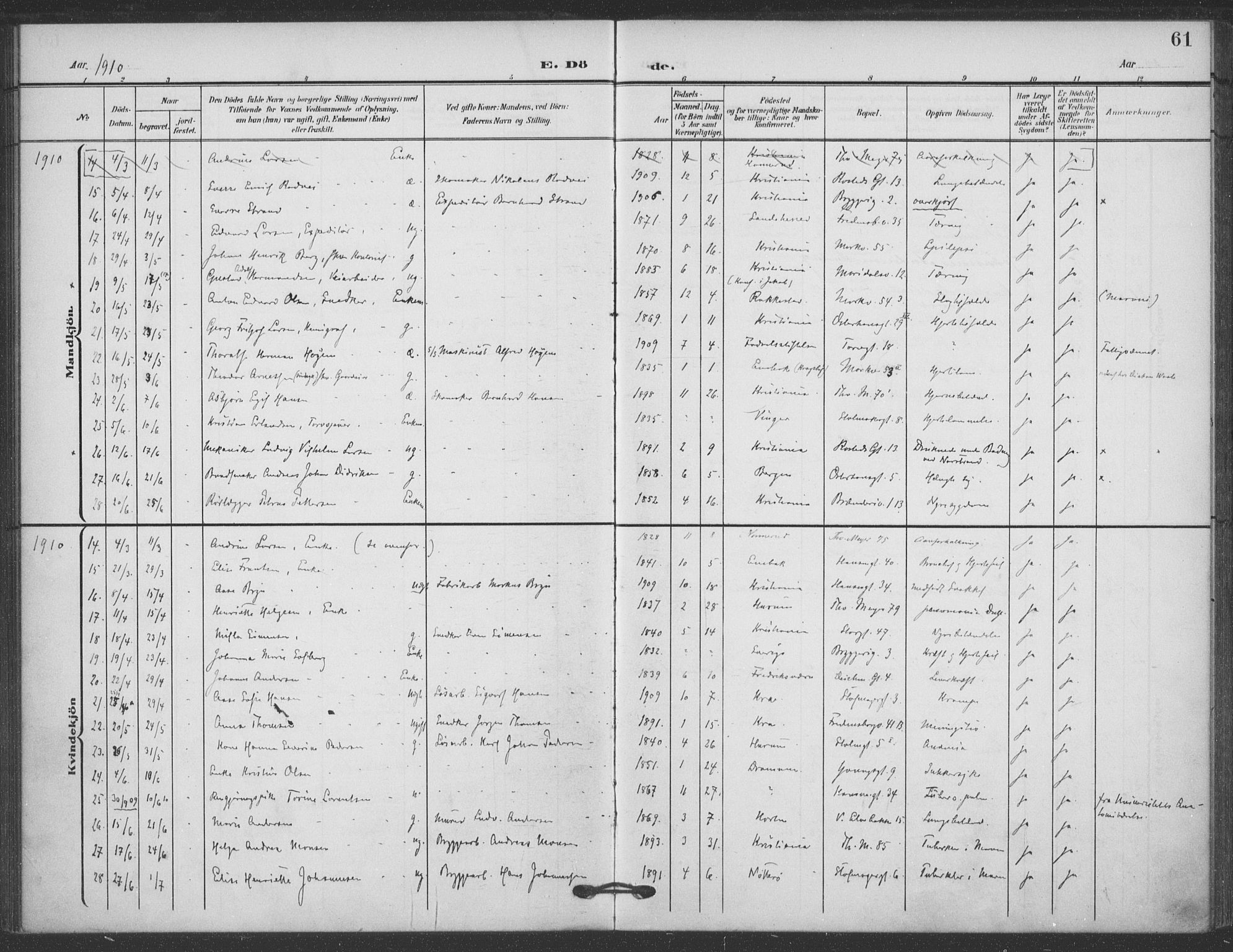 Jakob prestekontor Kirkebøker, AV/SAO-A-10850/F/Fa/L0011: Parish register (official) no. 11, 1906-1920, p. 61