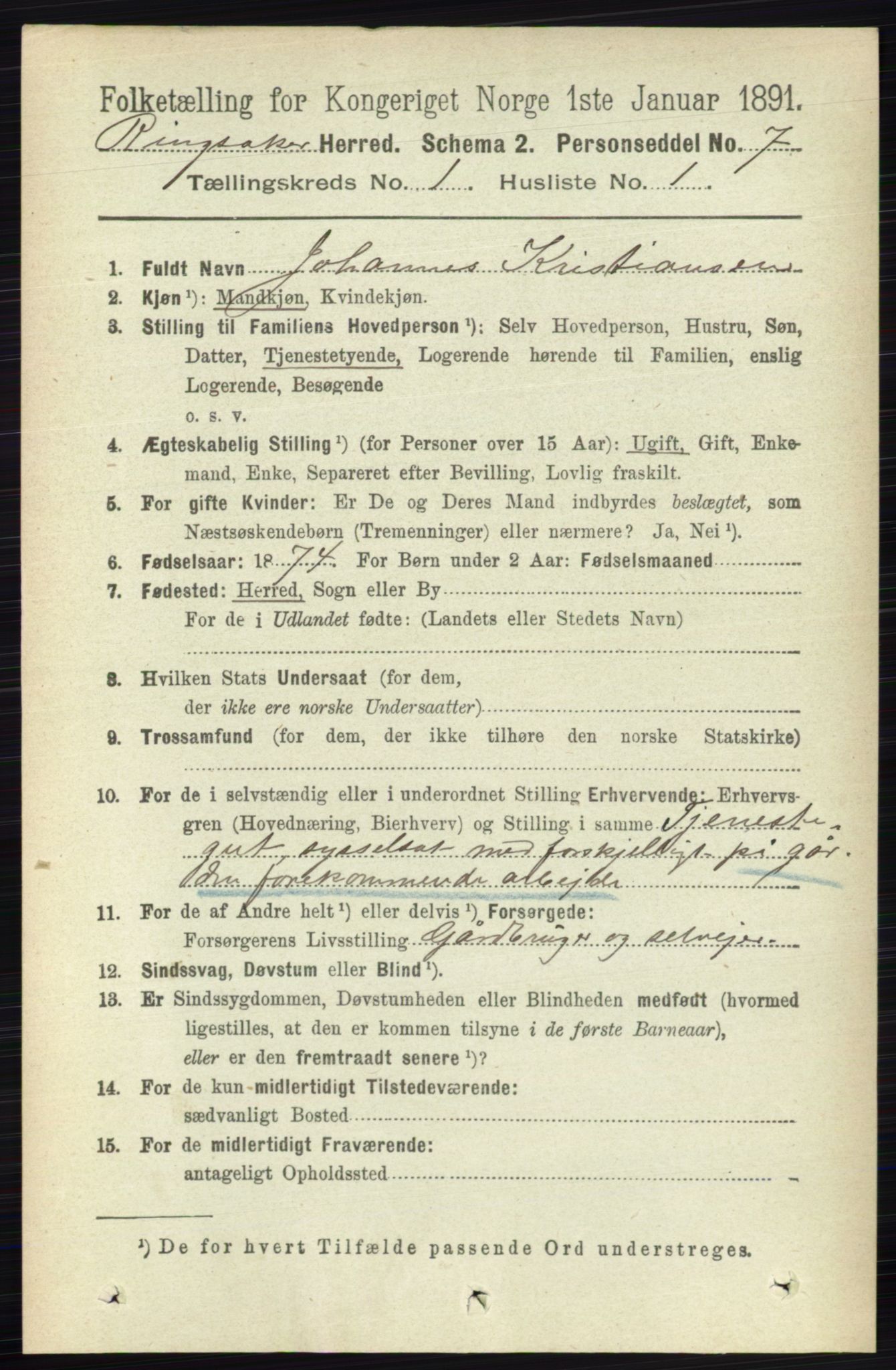 RA, 1891 census for 0412 Ringsaker, 1891, p. 179