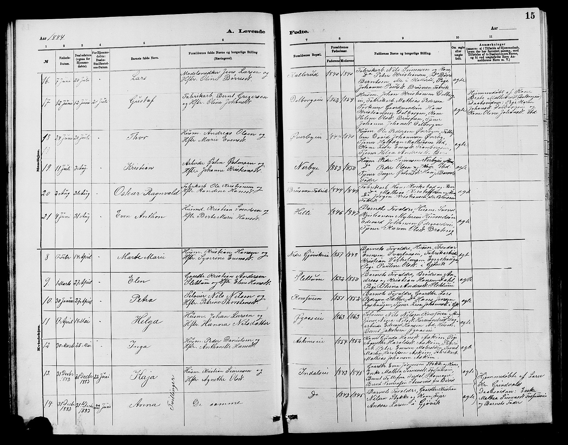 Vardal prestekontor, AV/SAH-PREST-100/H/Ha/Hab/L0007: Parish register (copy) no. 7 /1, 1881-1895, p. 15