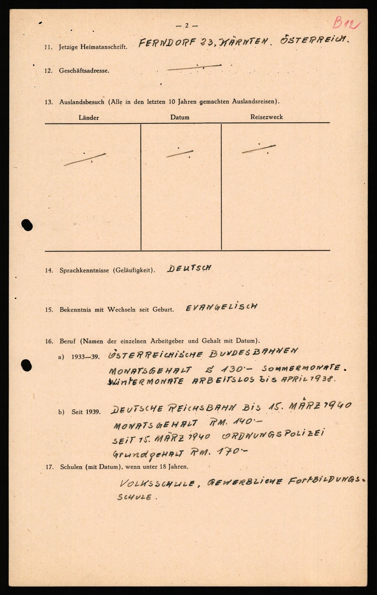 Forsvaret, Forsvarets overkommando II, AV/RA-RAFA-3915/D/Db/L0038: CI Questionaires. Tyske okkupasjonsstyrker i Norge. Østerrikere., 1945-1946, p. 116