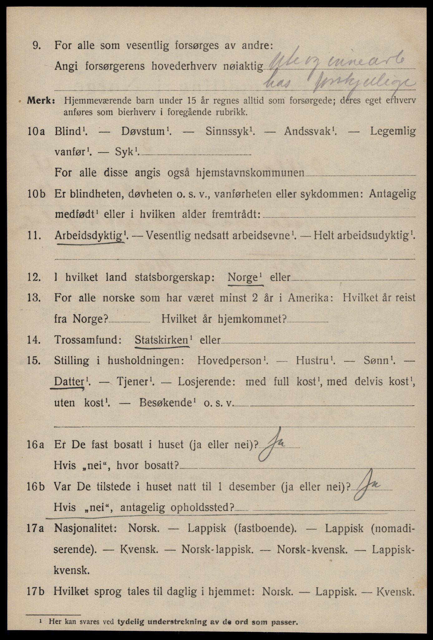 SAT, 1920 census for Orkland, 1920, p. 3643