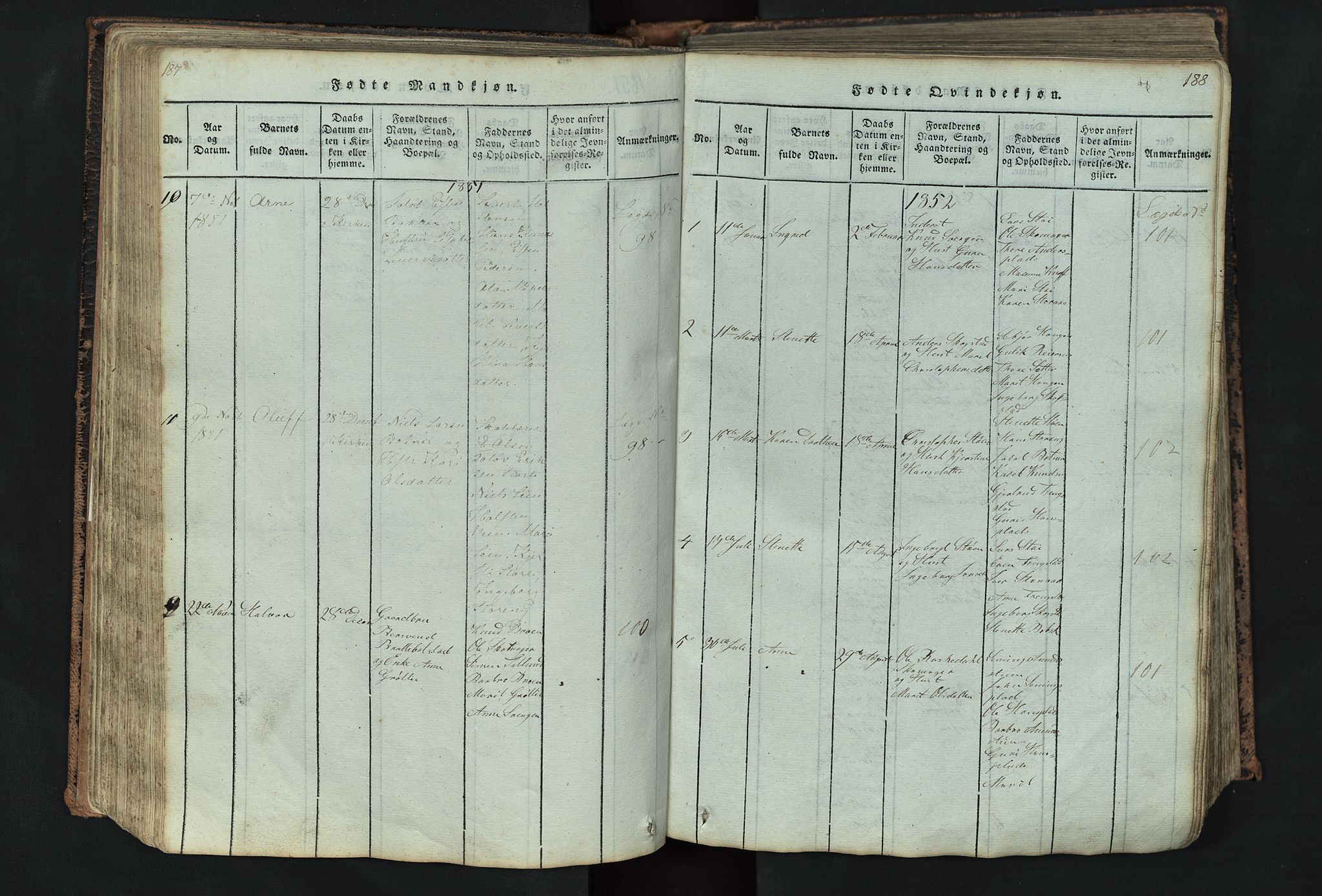 Kvikne prestekontor, AV/SAH-PREST-064/H/Ha/Hab/L0001: Parish register (copy) no. 1, 1815-1895, p. 187-188