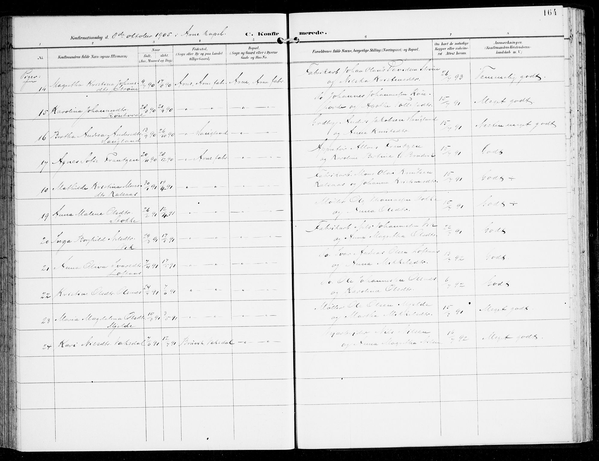 Haus sokneprestembete, AV/SAB-A-75601/H/Haa: Parish register (official) no. D 2, 1899-1912, p. 164