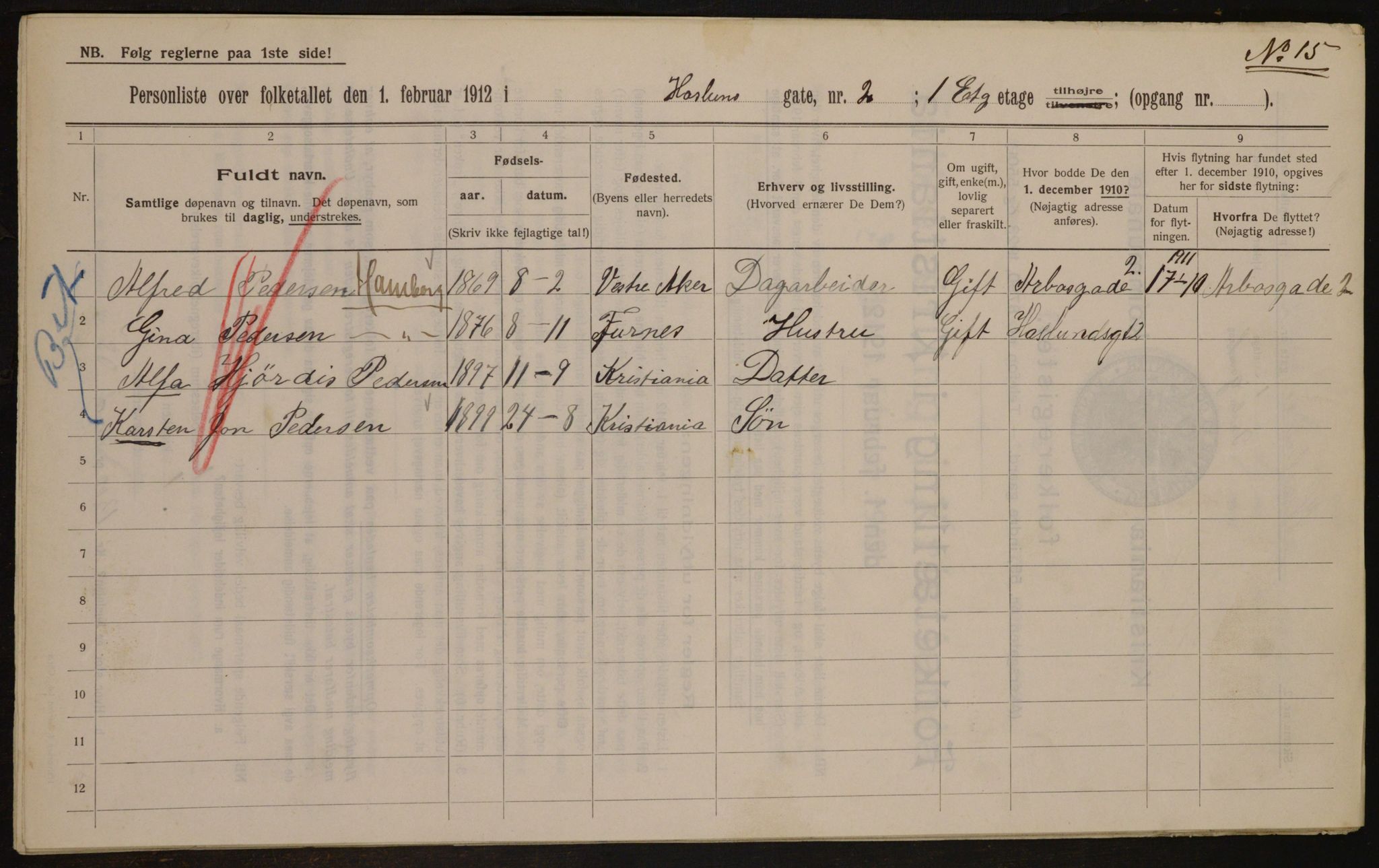 OBA, Municipal Census 1912 for Kristiania, 1912, p. 35260